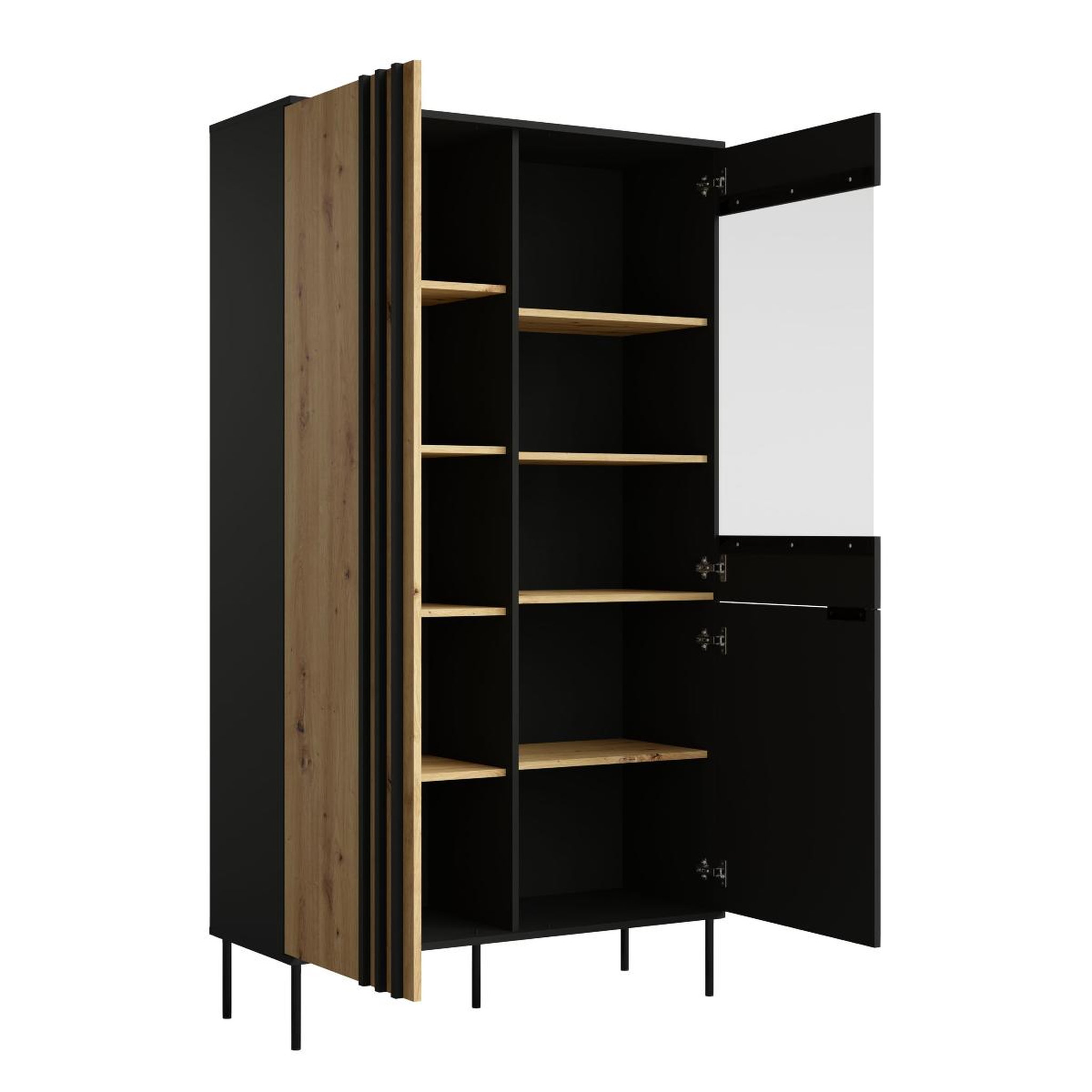Voir la diapositive 3 : JLC KREATION Vitrine 2 portes moderne noir et bois irina