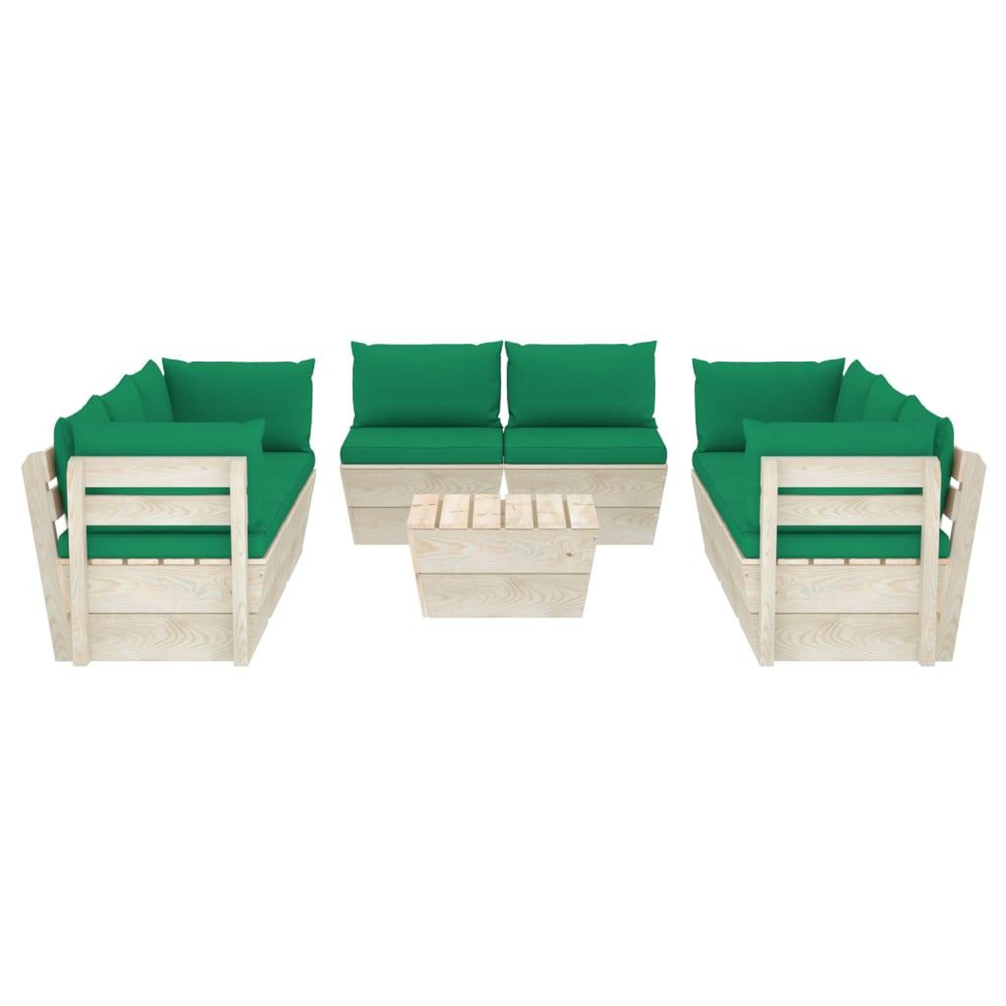 Voir la diapositive 3 : VIDAXL Salon de jardin palette 9 pcs avec coussins bois d'epicea
