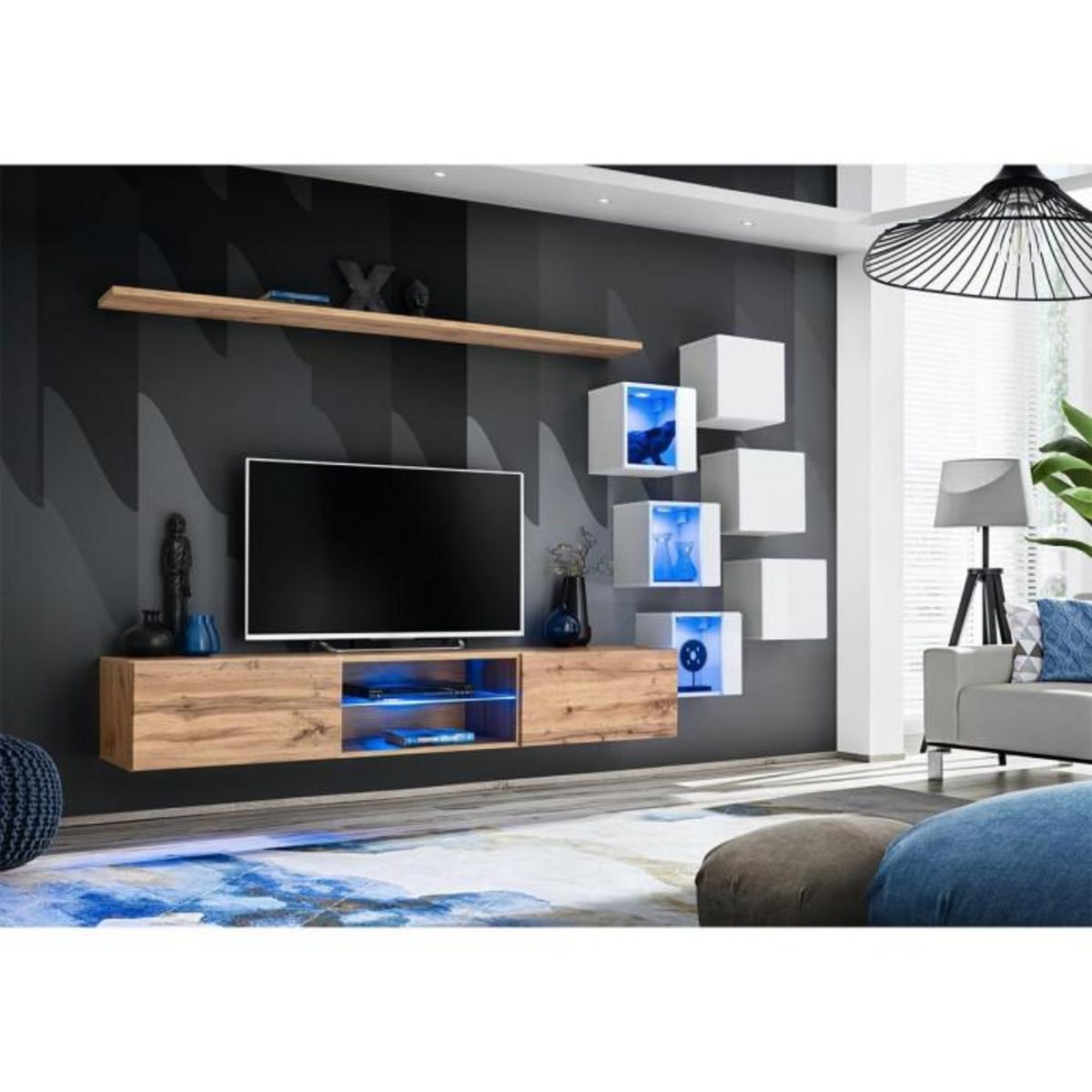 Paris Prix Ensemble Meuble TV  Switch XXI  260cm Naturel & Blanc