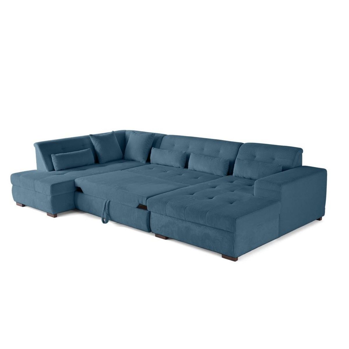 LISA DESIGN Vermont - canapé panoramique d'angle gauche - 7 places - convertible avec coffre - en velours côtelé