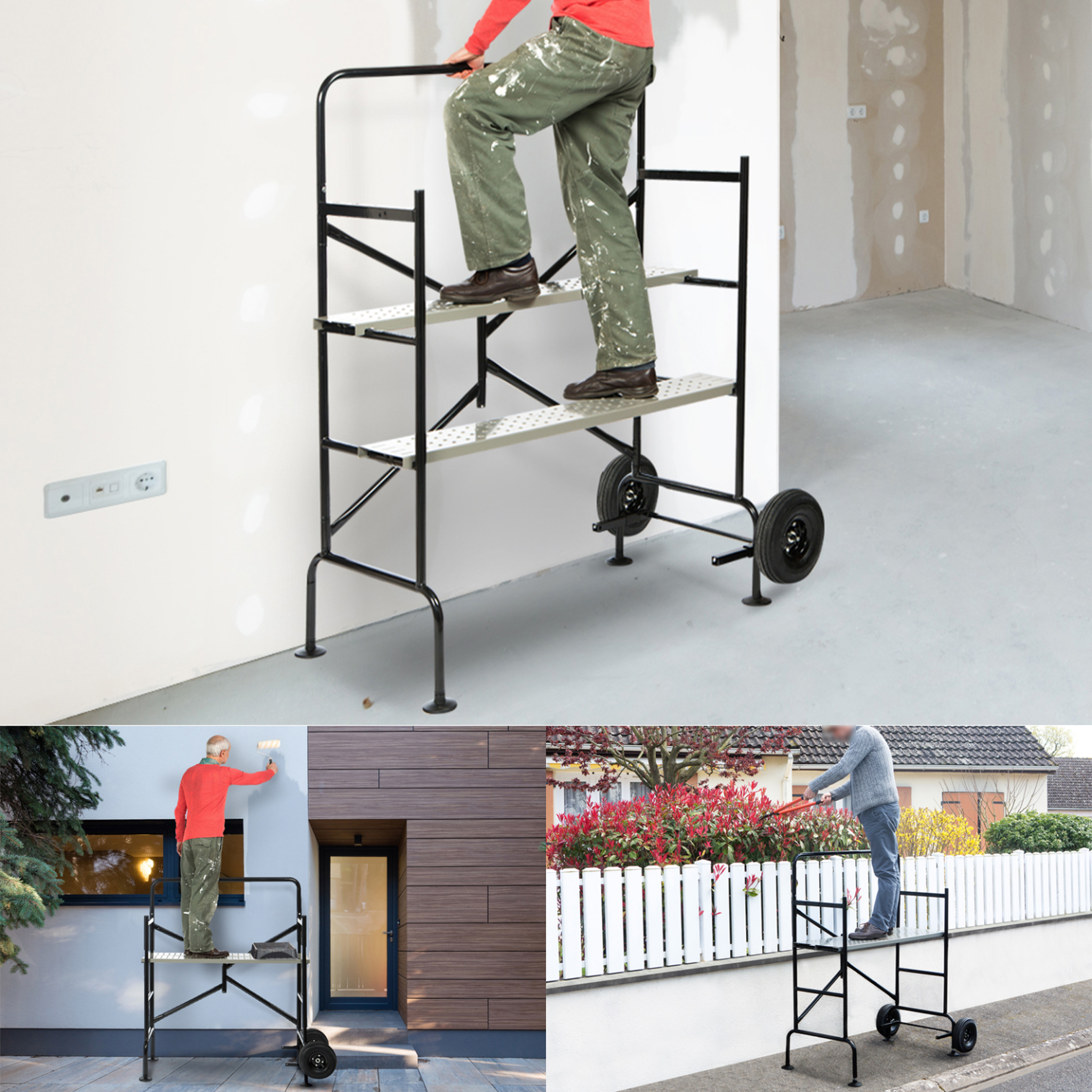 Voir la diapositive 5 : ID MARKET Echafaudage mobile sur roues l.140xl.78xh.135 cm avec 2 plateformes