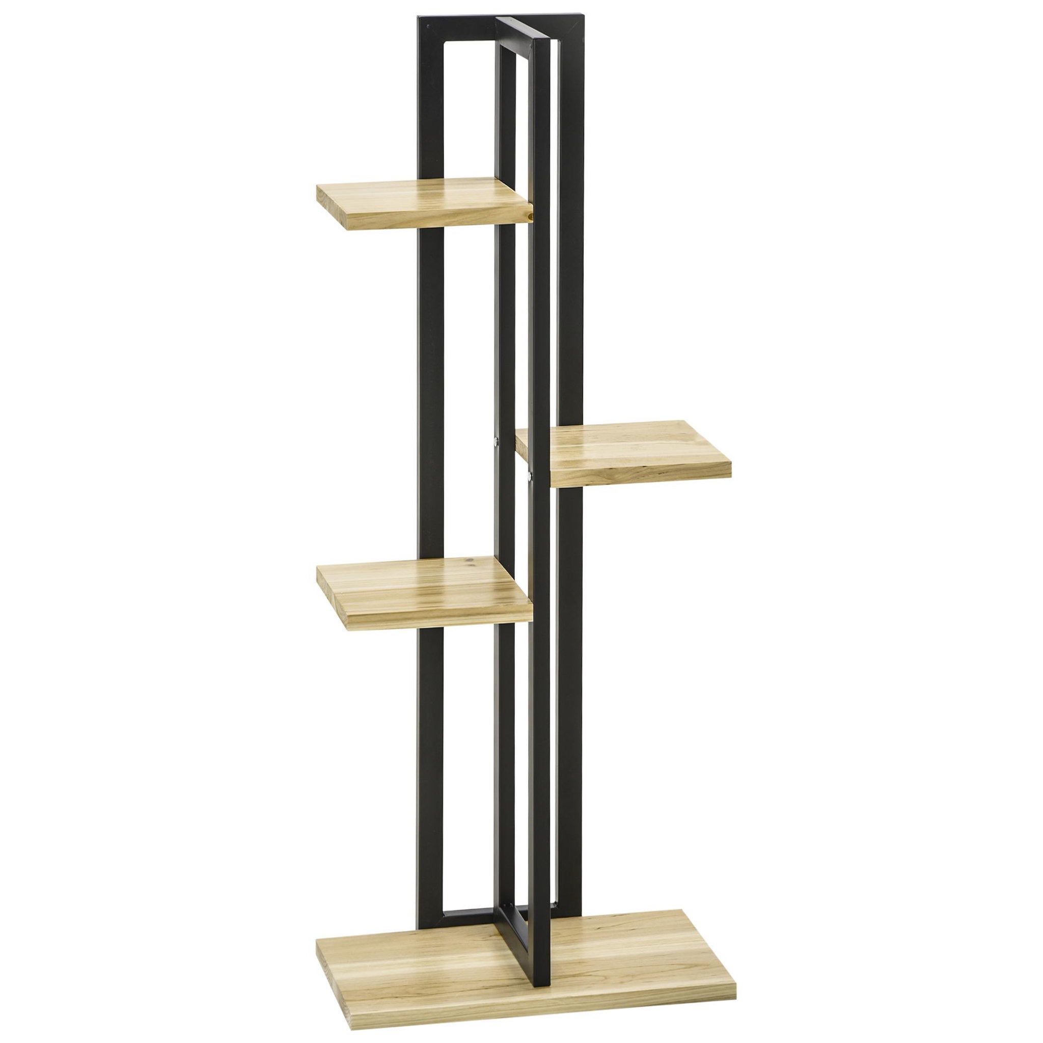 Voir la diapositive 1 : OUTSUNNY Support à fleurs style industriel 4 niveaux - porte plante 4 étagères - métal époxy noir bois sapin