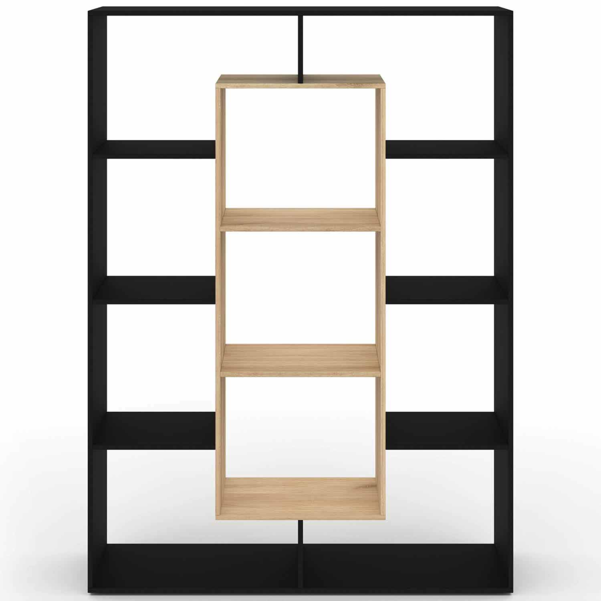 Voir la diapositive 3 : ID MARKET Etagère bibliothèque colette avec 11 compartiments noir et effet bois 143 cm