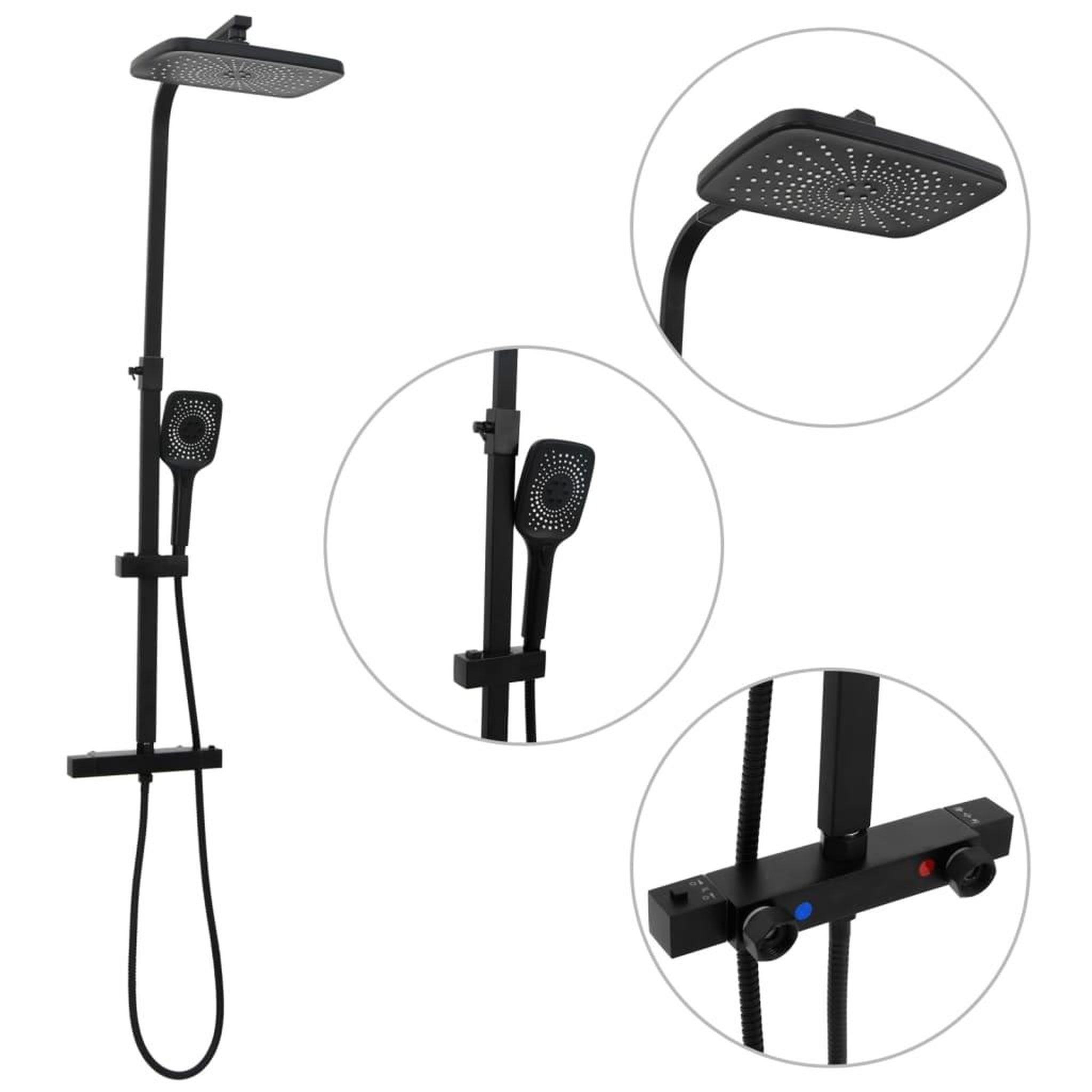 VIDAXL Ensemble de douche a deux tete et mitigeur et tuyau laiton noir