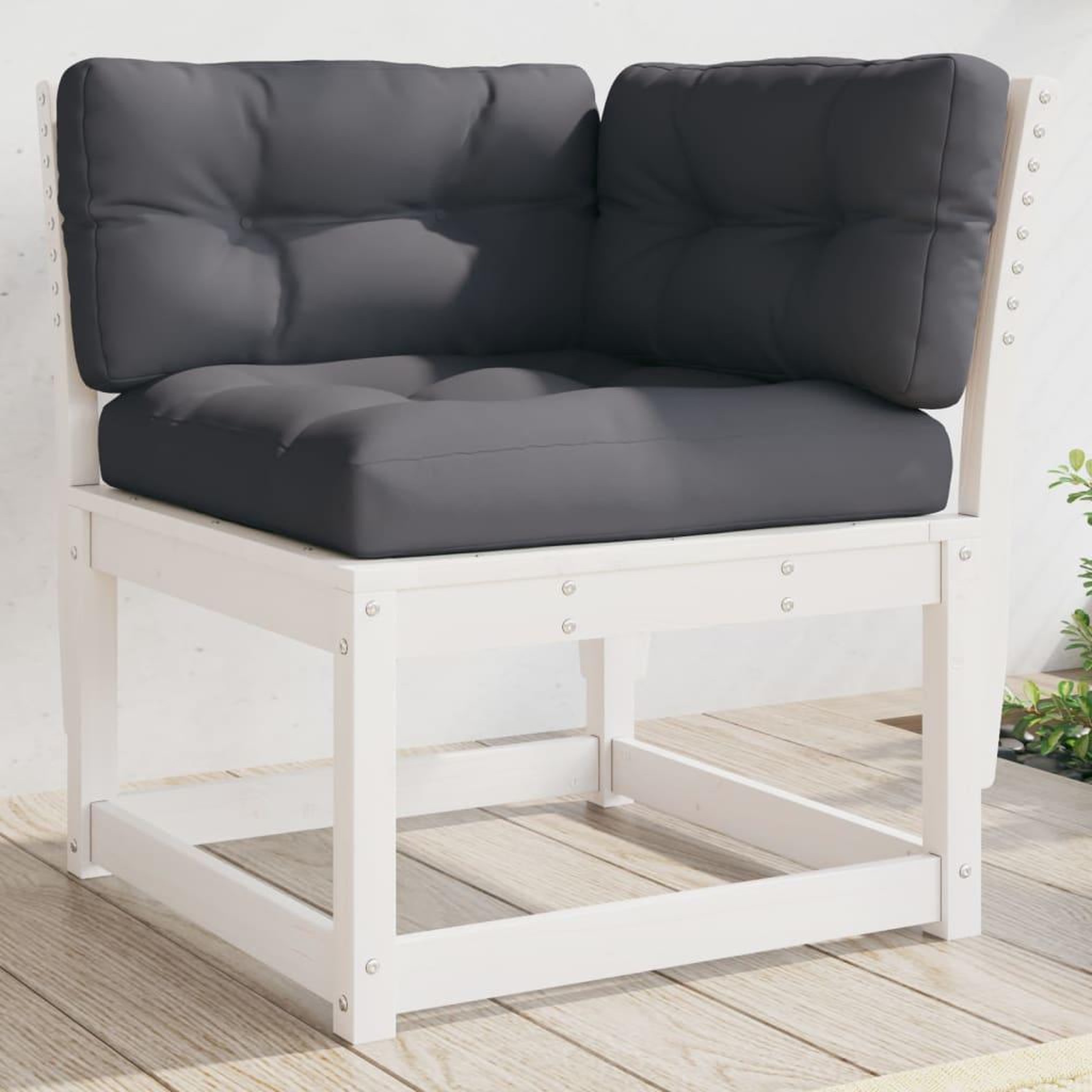 VIDAXL Canape d'angle de jardin et coussins blanc bois de pin massif
