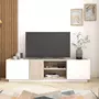 HOMIFAB Meuble TV 3 portes blanc et effet bois 180 cm - Josie