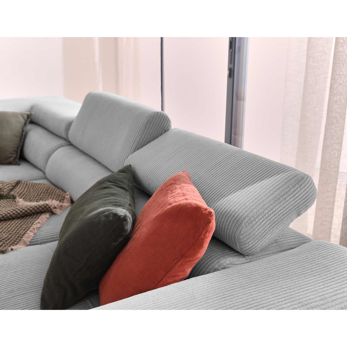 BEST MOBILIER Zaria - canapé d'angle gauche - convertible avec coffre et têtières réglables - 5 places - en velours côtelé