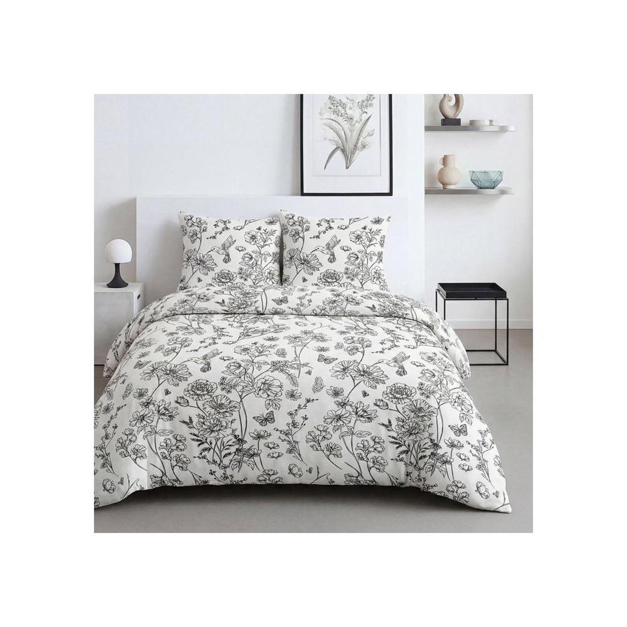 Today Housse de couette today sunshine en coton 100% réversible 260x240 cm + 2 taies 63x63 cm motif floral blanc