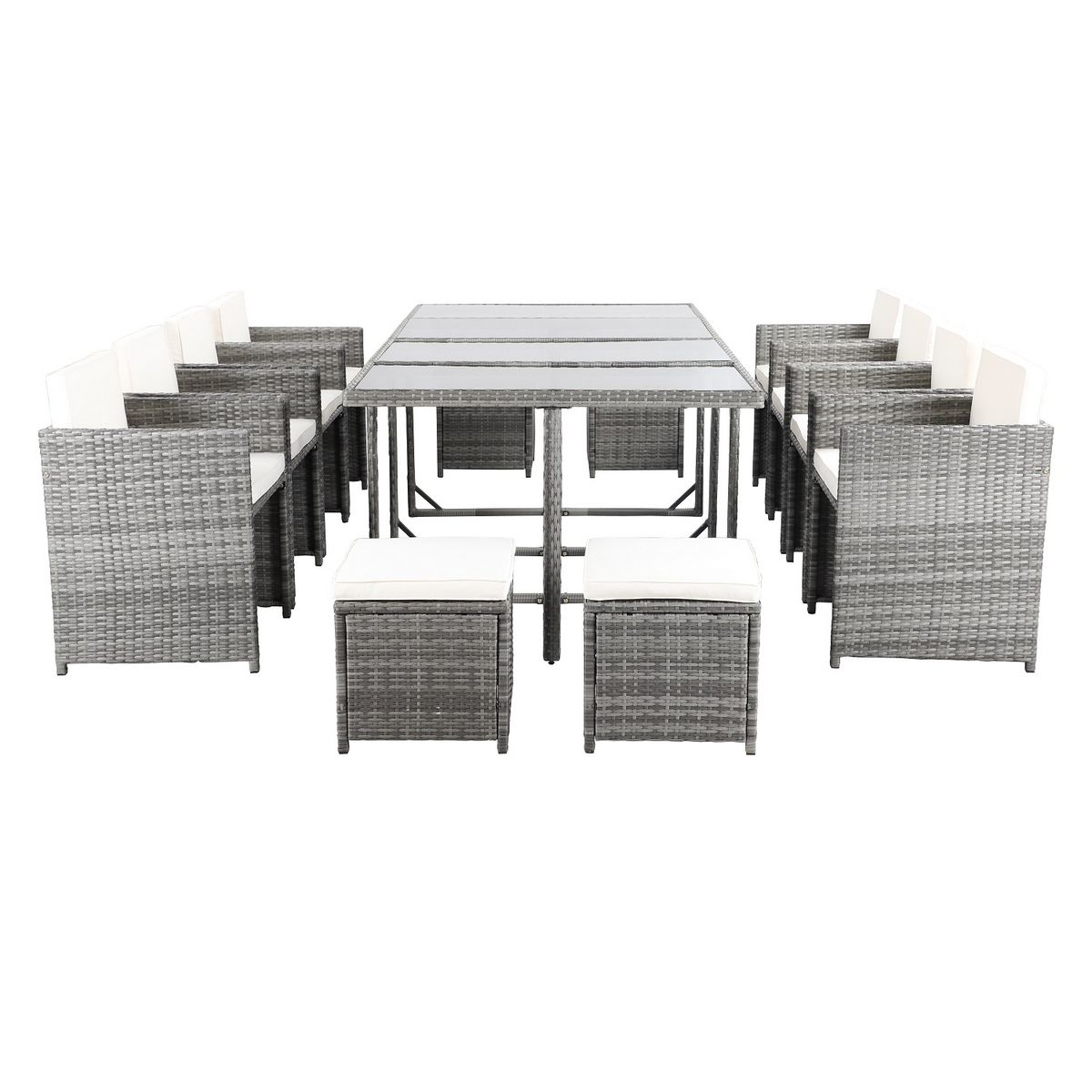 Beau rivage Salon repas de jardin en r&#xE9;sine tress&#xE9;e grise 10/12 personnes LAVEZZI
