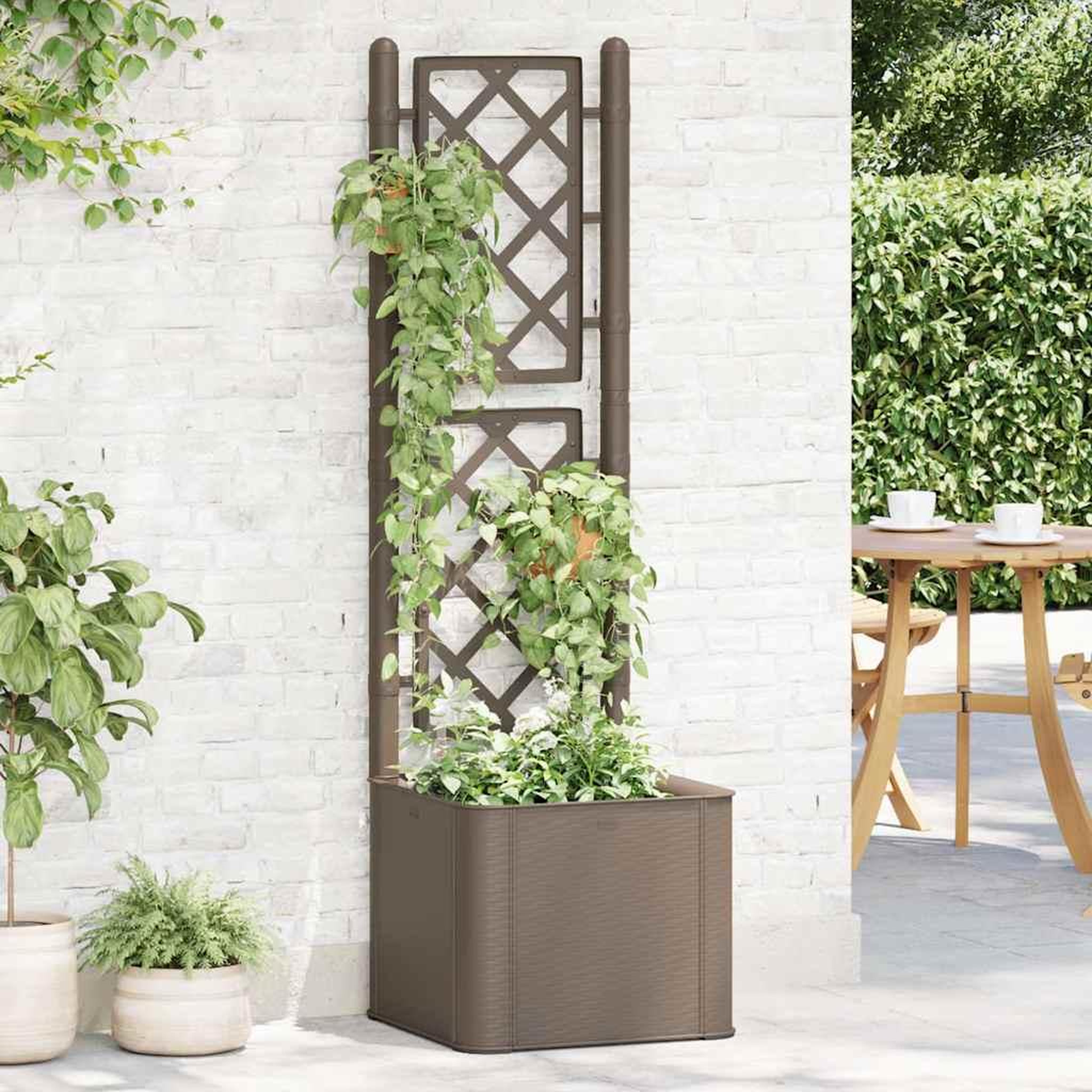 Voir la diapositive 3 : VIDAXL Lit sureleve de jardin et treillis et systeme d'arrosage moka