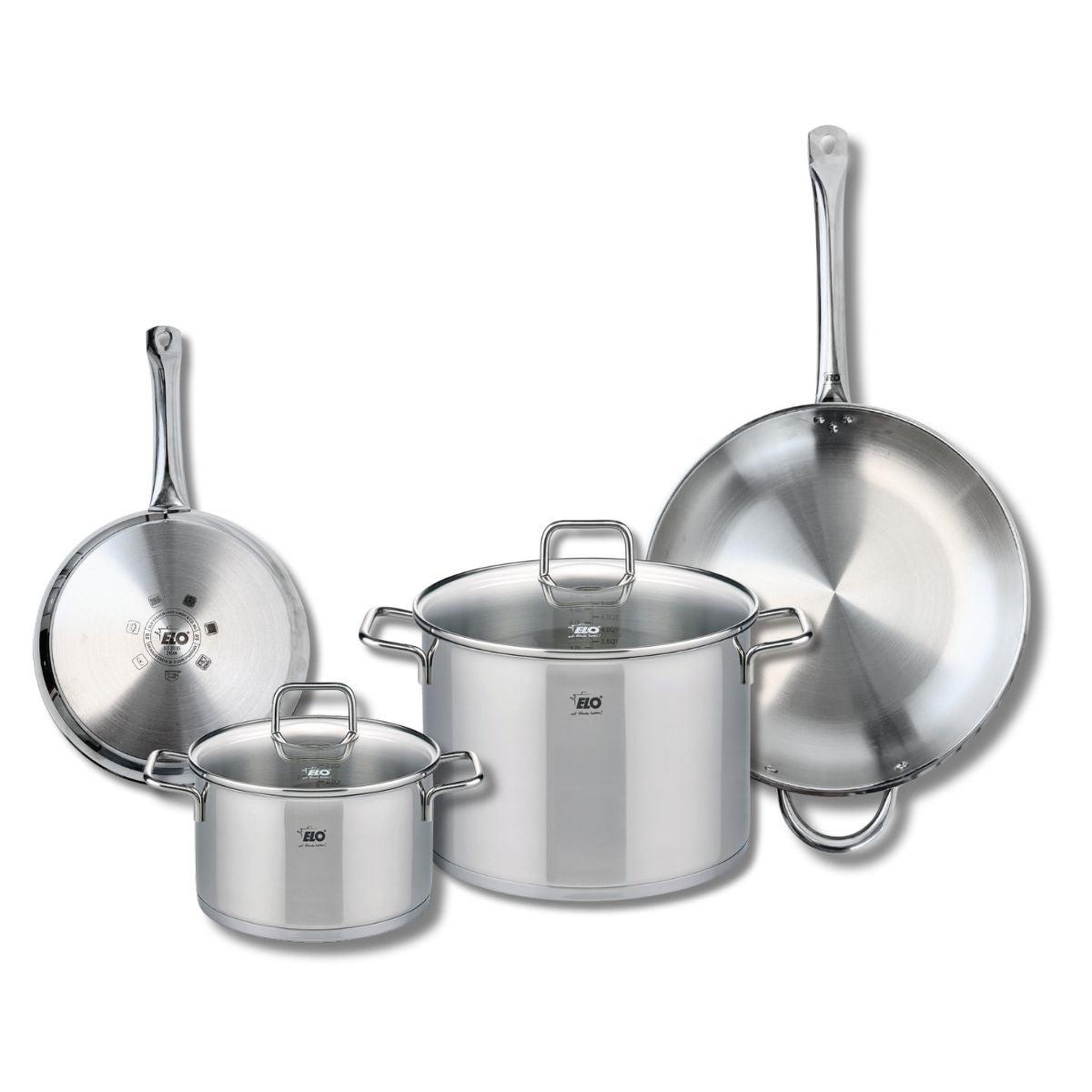 ELO Ensemble de 2 poêles de cuisson 24 et 32 cm et 2 faitouts 20 et 26 cm elo profi citrin