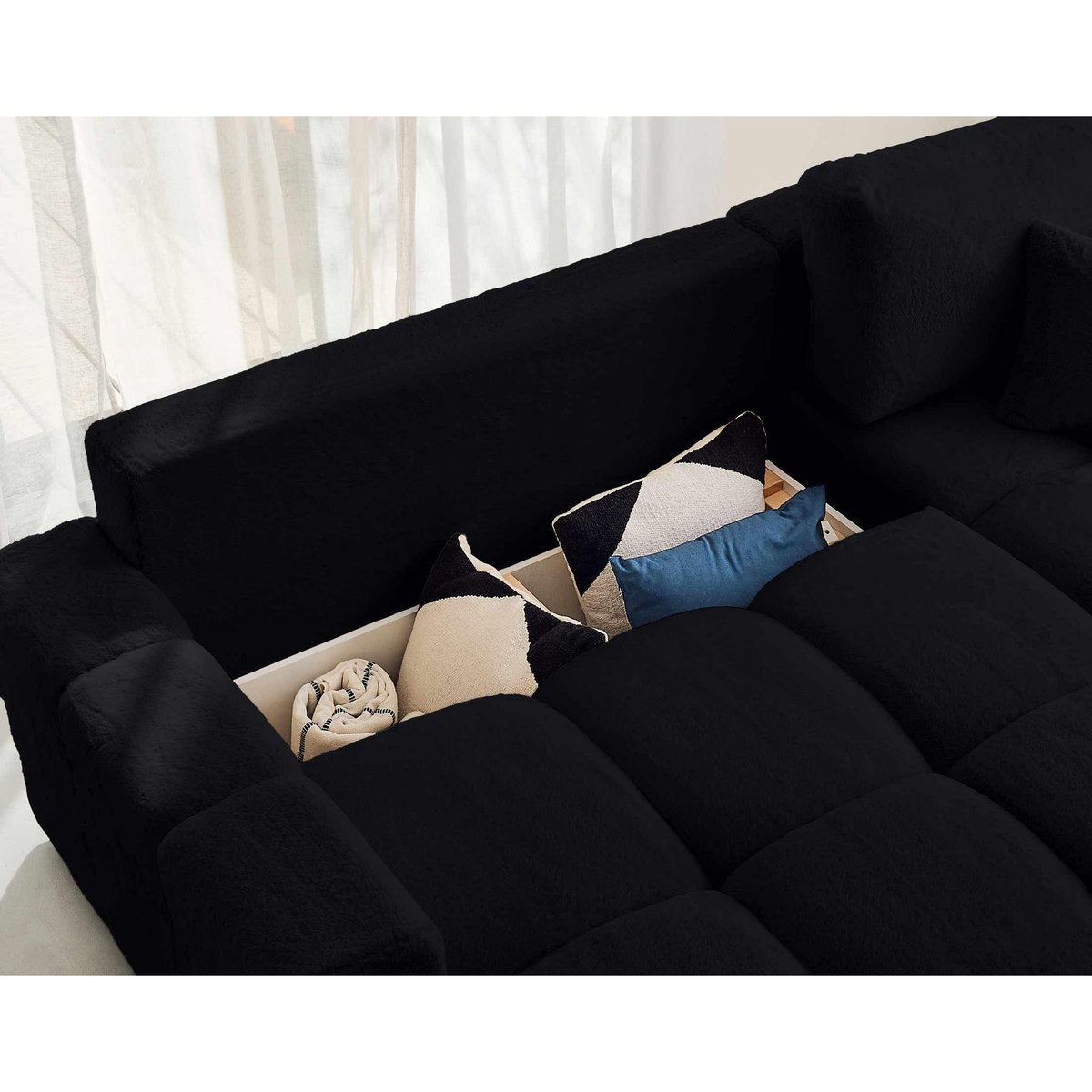 LISA DESIGN Crocus - canapé d'angle réversible - 4 places - convertible avec coffre - en fausse fourrure