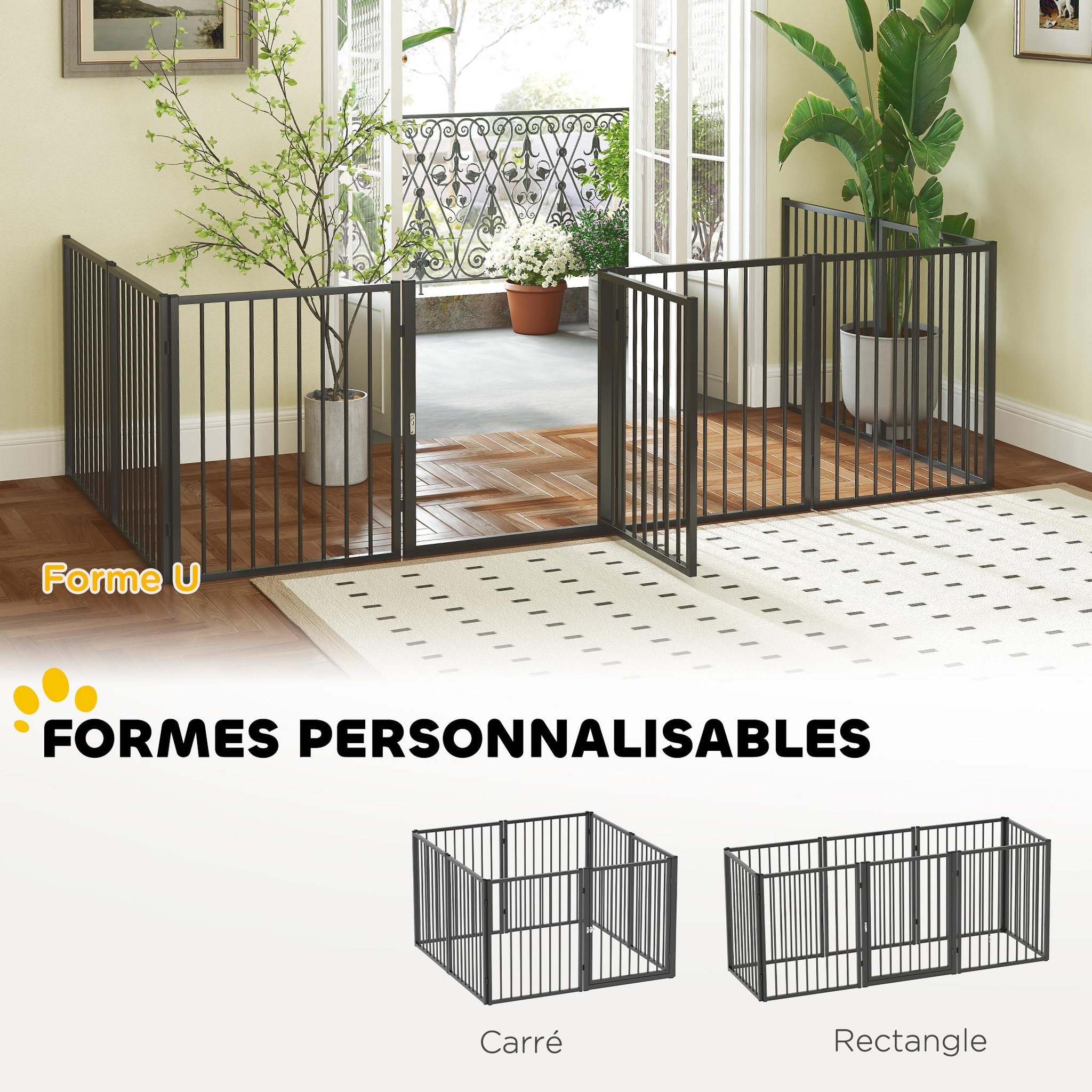 Voir la diapositive 4 : PAWHUT Parc enclos chien modulable pliable - porte verrouillable, 8 panneaux - acier noir