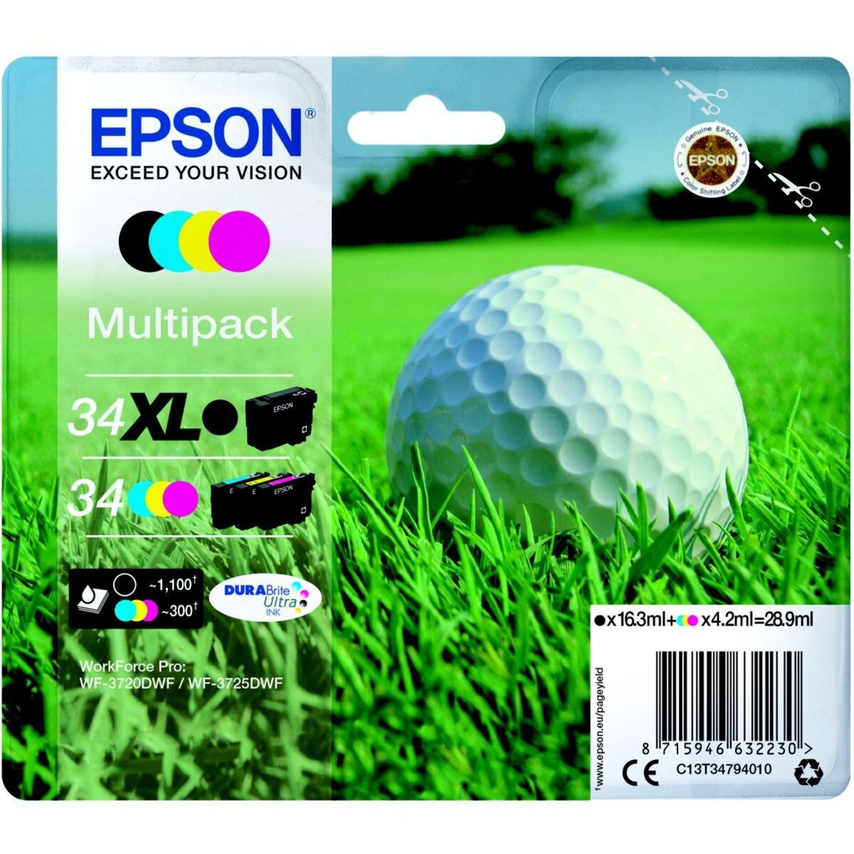 Epson Cartouche d'encre Pack Multipack 4 Originales T3479 XL (Noir + 3 Couleurs) - C13T34794010