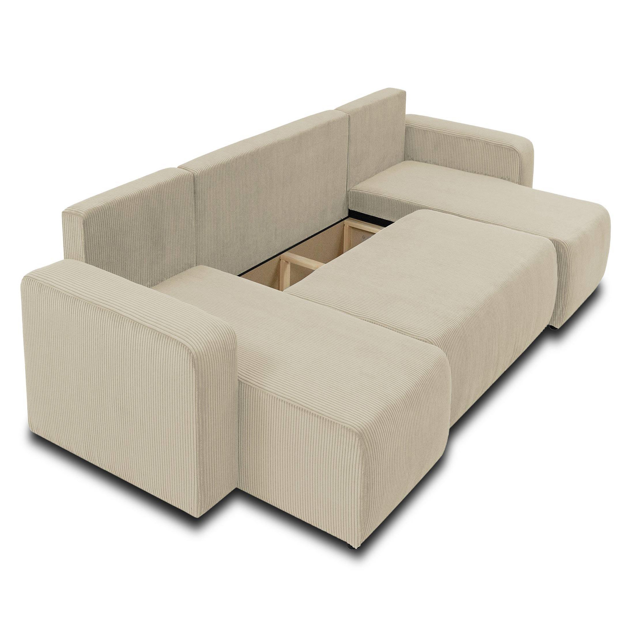 Voir la diapositive 2 : BEST MOBILIER Artemisa - canapé panoramique en u - 7 places - convertible avec coffre - en velours côtelé