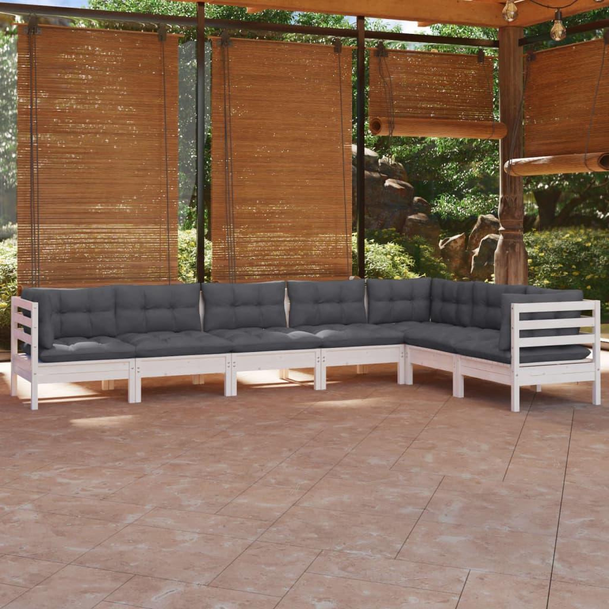 Voir la diapositive 1 : VIDAXL Salon de jardin 7 pcs avec coussins blanc bois de pin massif