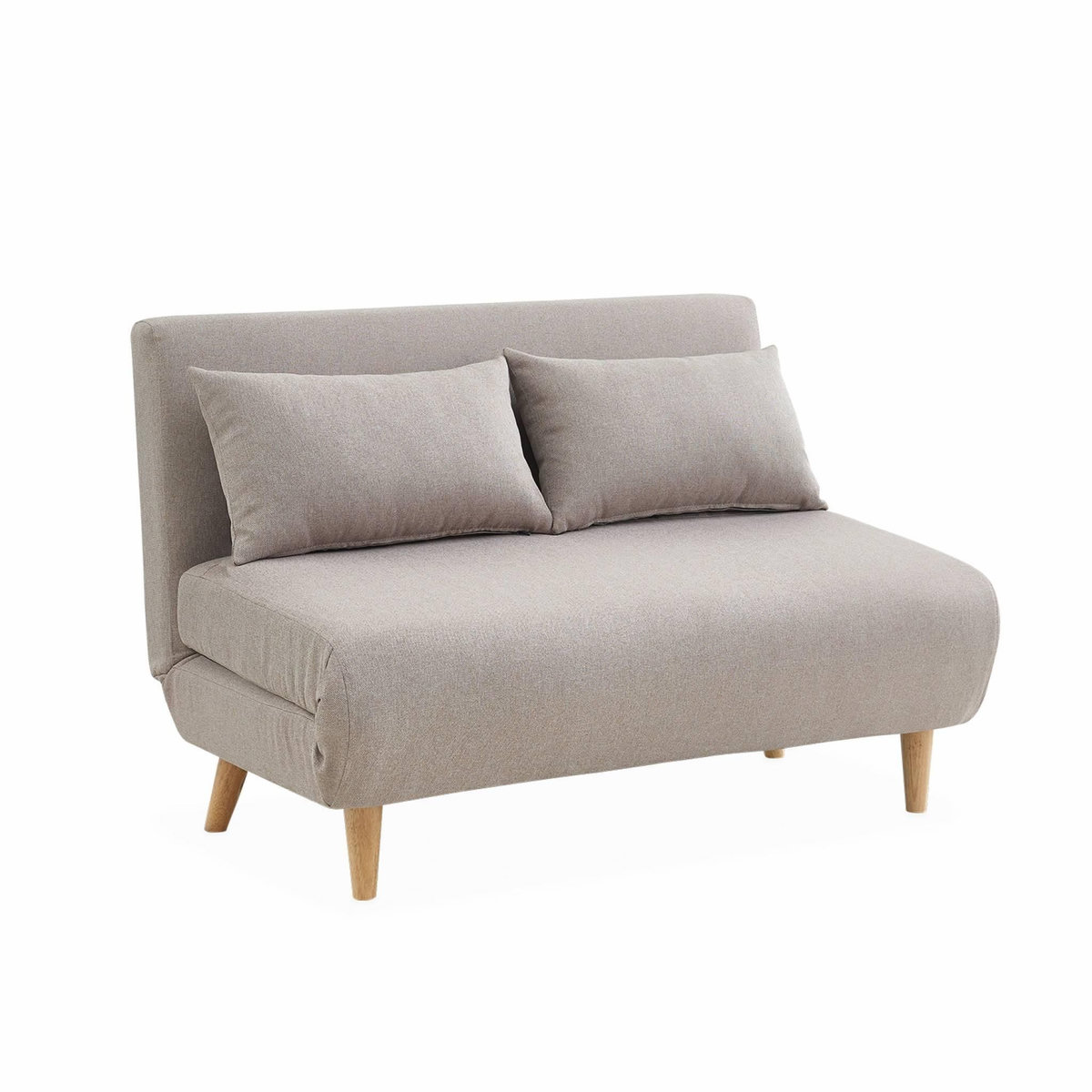 SWEEEK Canapé convertible en tissu - Guesta - 2 places scandinave. pieds bois foncé. beige. banquette. dossier inclinable