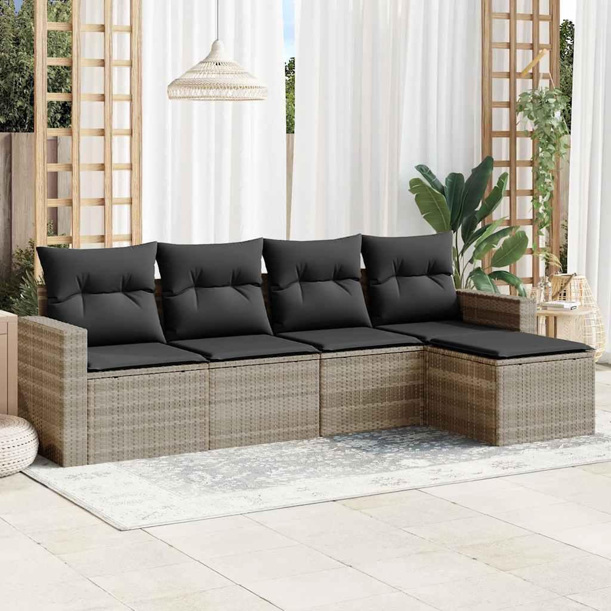 VIDAXL Salon de jardin 5 pcs avec coussins gris clair resine tressee