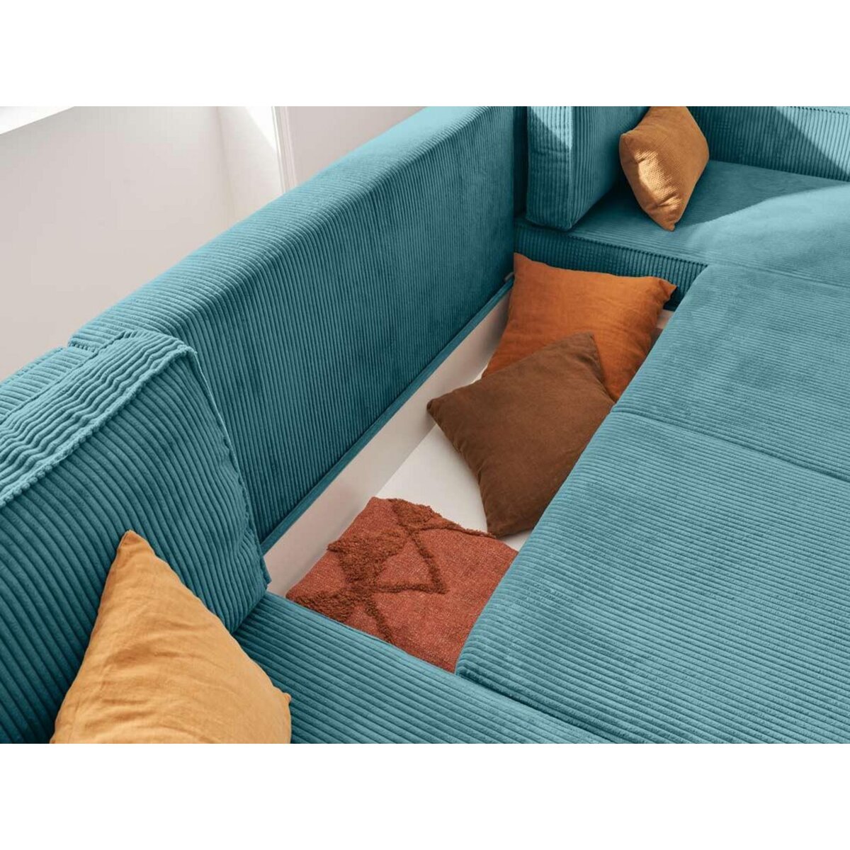 LISA DESIGN Charlie - canapé panoramique en u - 7 places - convertible avec coffre - en velours côtelé