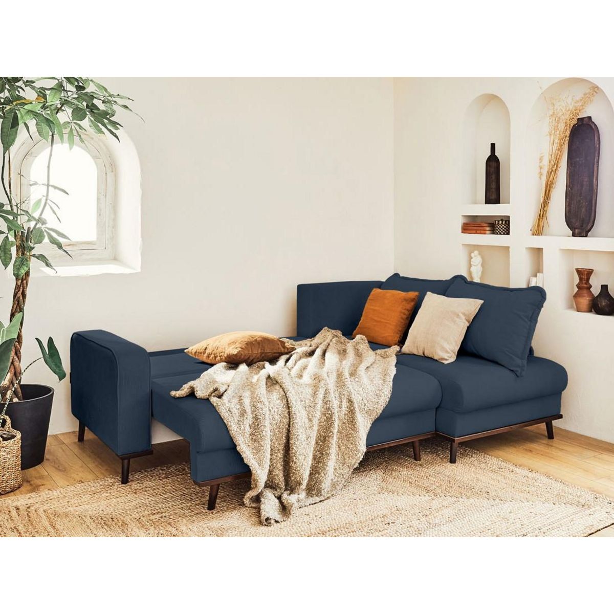 LISA DESIGN Albane - canapé d'angle droit - 4 places - convertible avec coffre - en velours côtelé