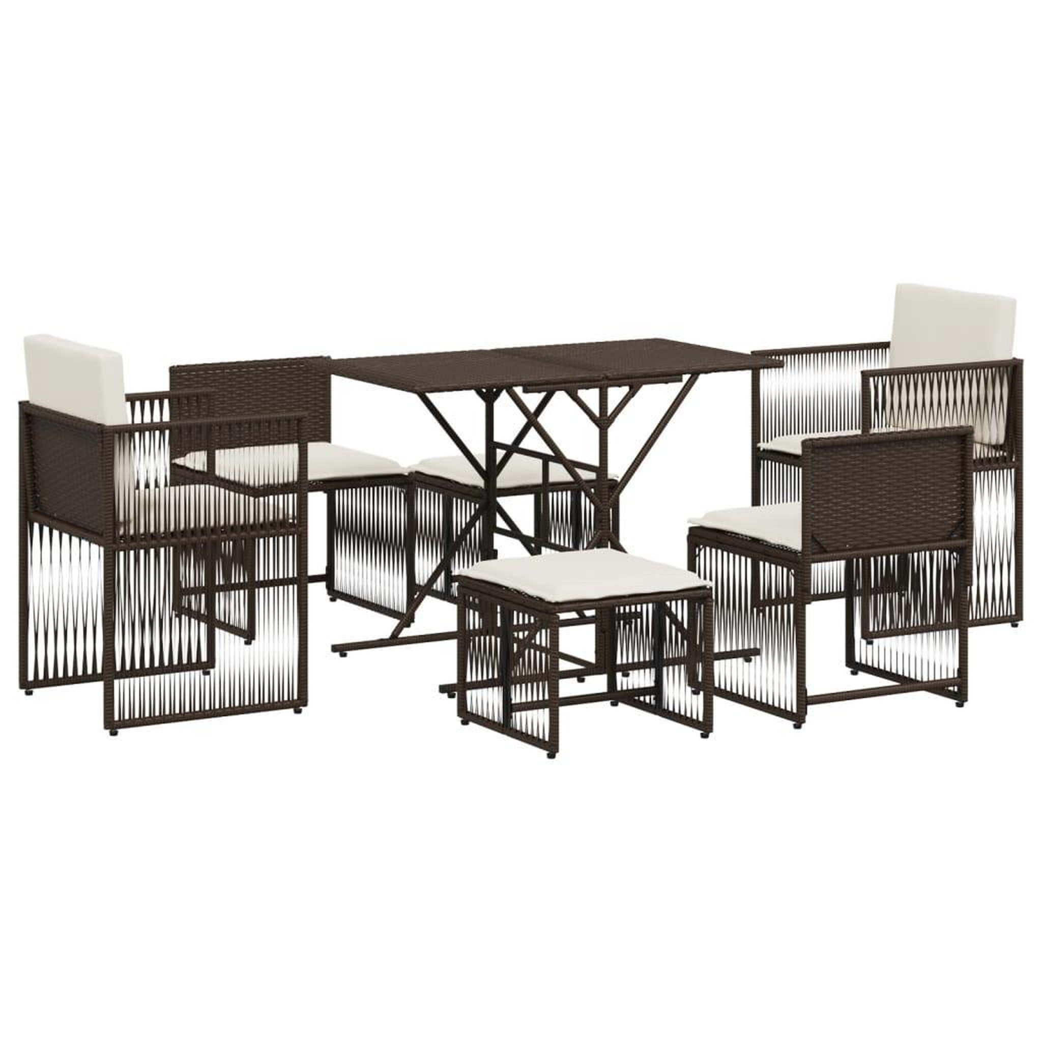 Voir la diapositive 2 : VIDAXL Ensemble a manger de jardin et coussins 7 pcs marron rotin