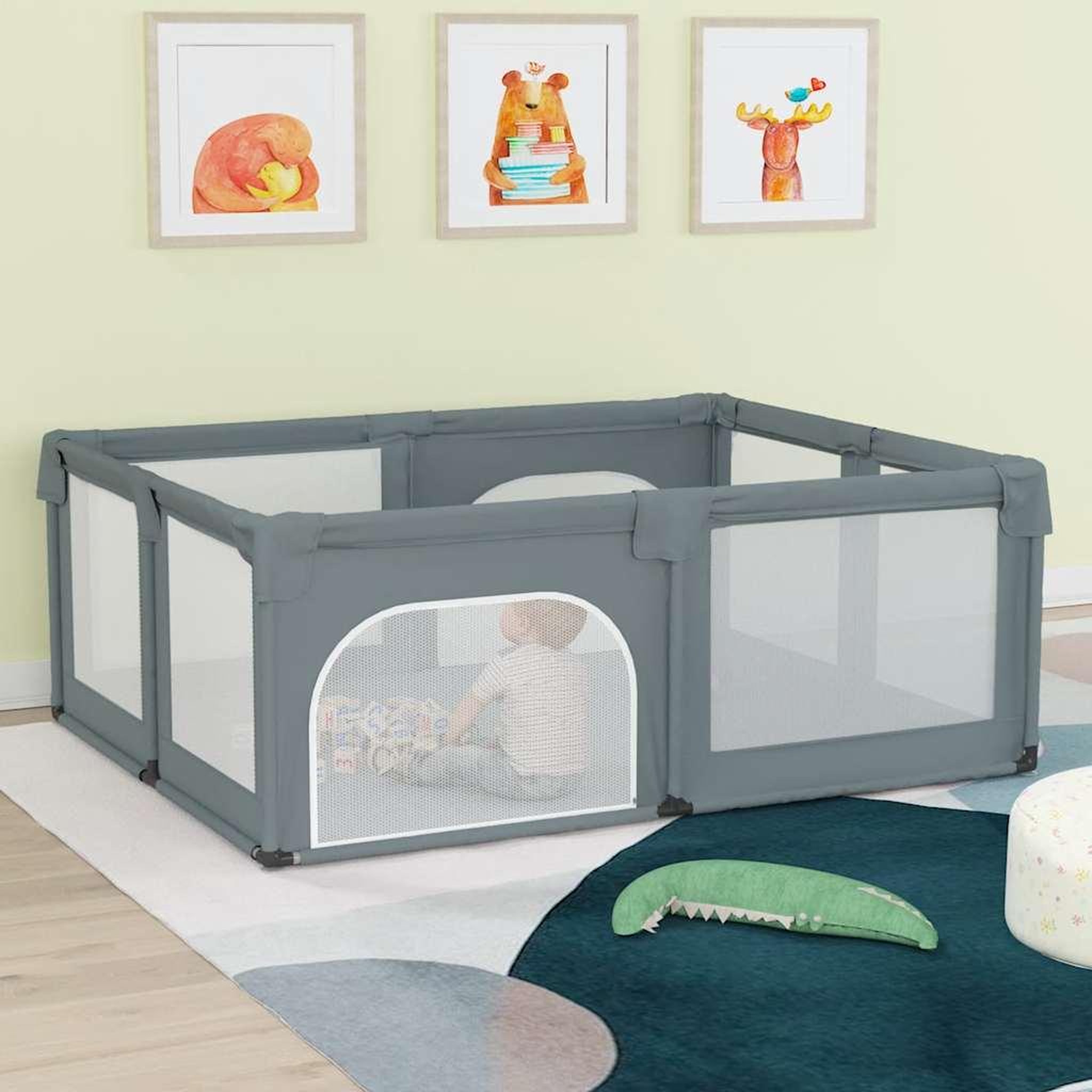 VIDAXL Parc pour bebe avec 2 portes Gris clair Tissu Oxford