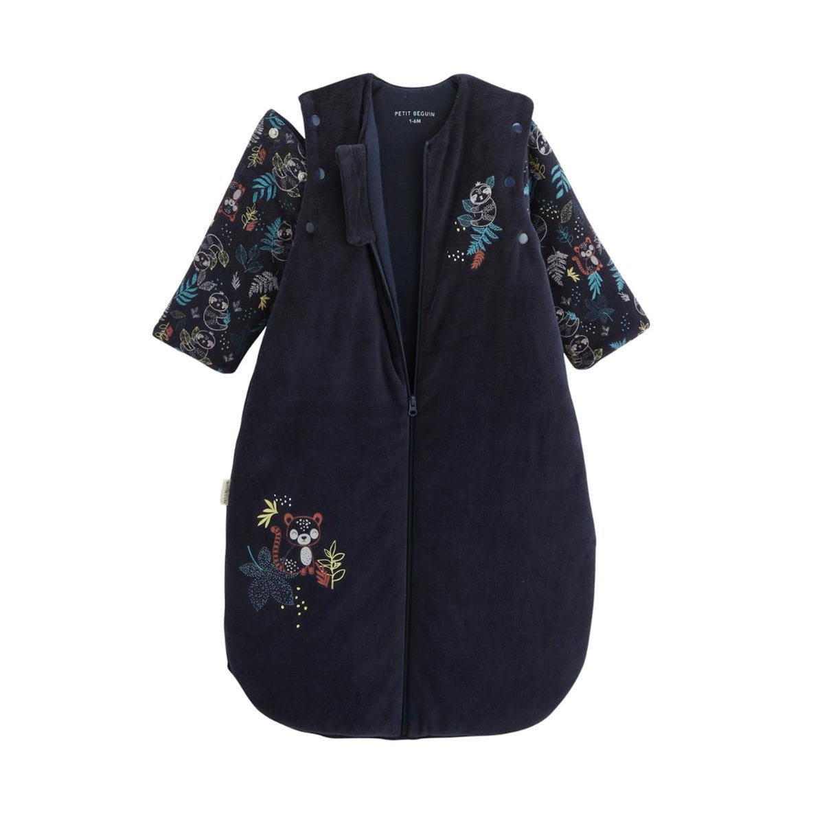 Petit Béguin Gigoteuse d'hiver en velours avec manches amovibles Jungle Friends