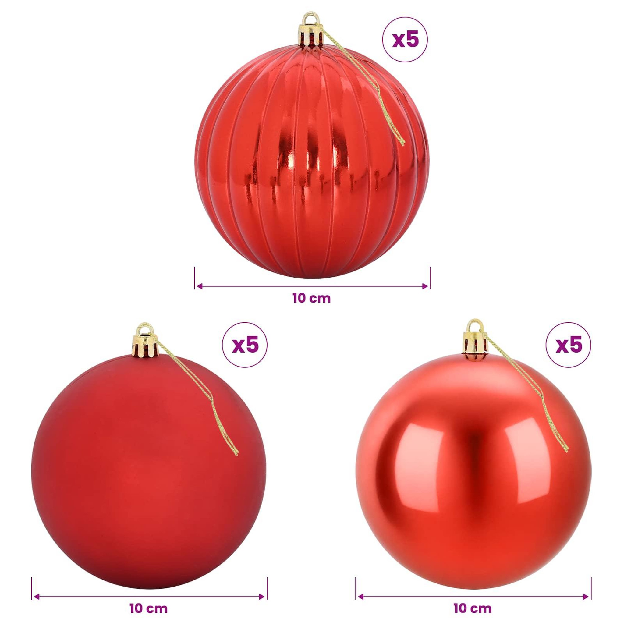 Voir la diapositive 6 : VIDAXL Ensemble de boules de Noël XL 15 pc Rouge Diam. 10 cm Plastique