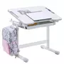 IDIMEX Bureau enfant VITA table de travail réglable en hauteur avec plateau inclinable, structure en métal blanc et plastique gris