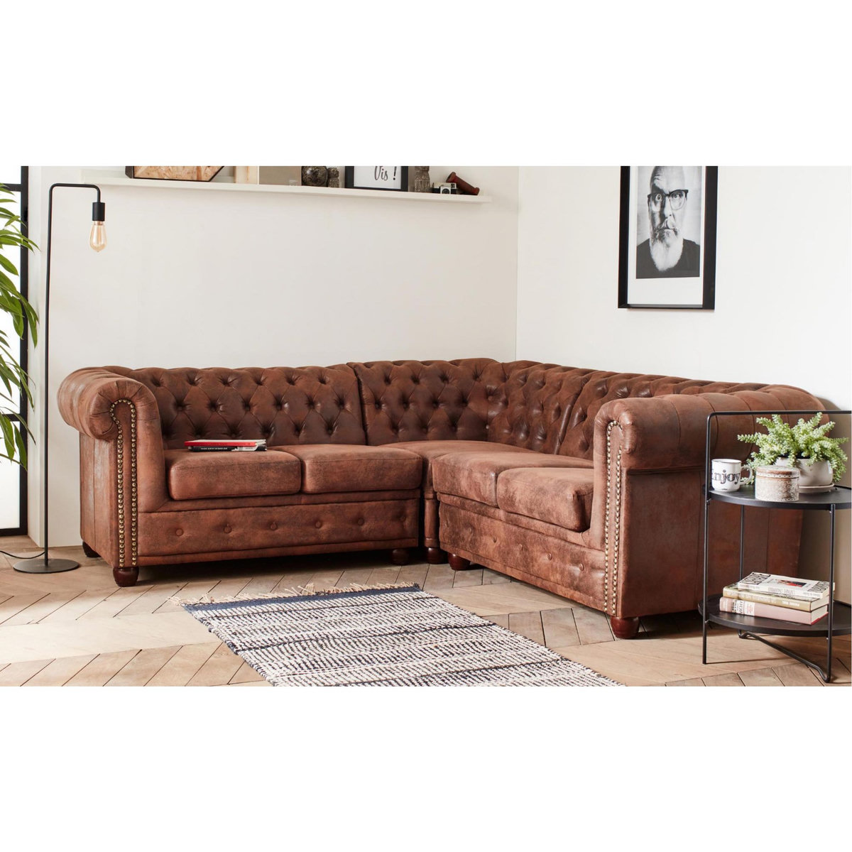 LISA DESIGN Winston - canapé d'angle chesterfield - 5 places - style industriel