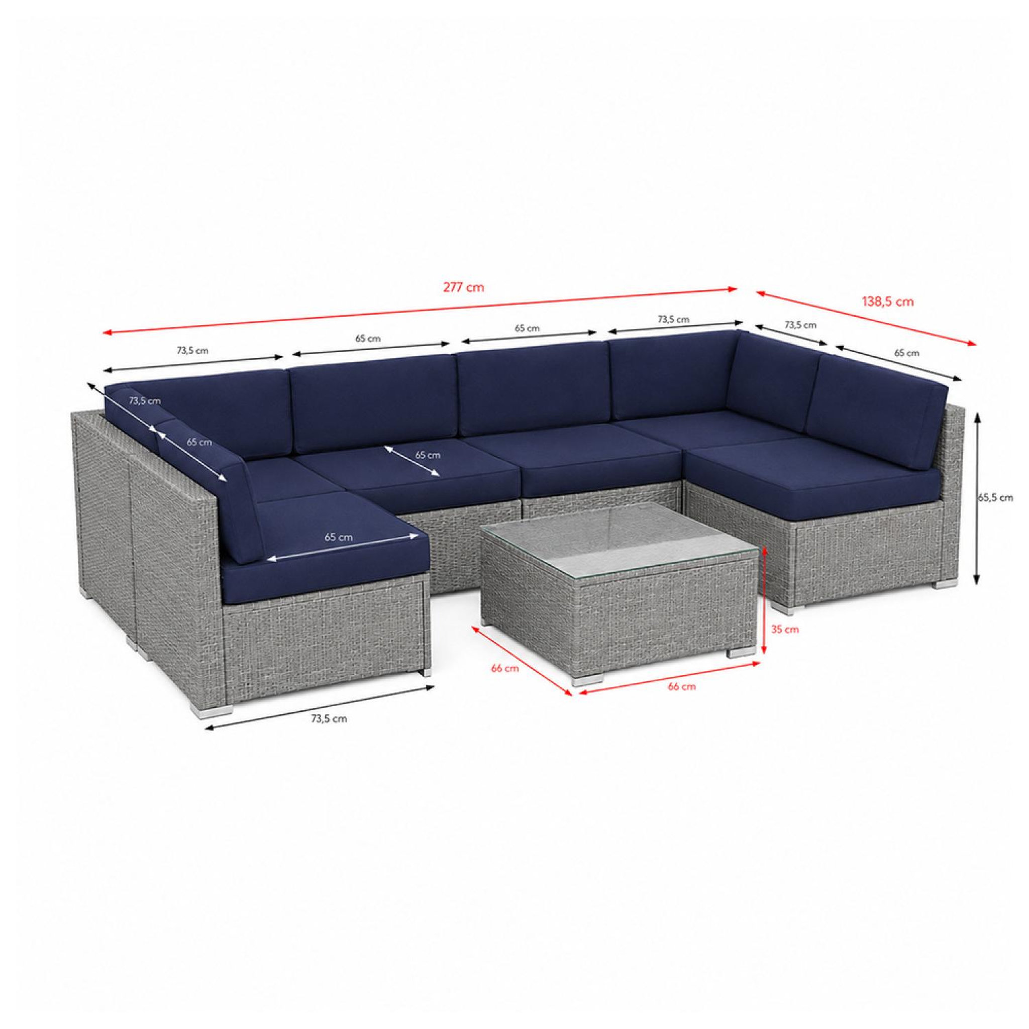 Voir la diapositive 3 : CONCEPT USINE Salon de jardin 6 places modulable en résine tressée gris et bleu qamea