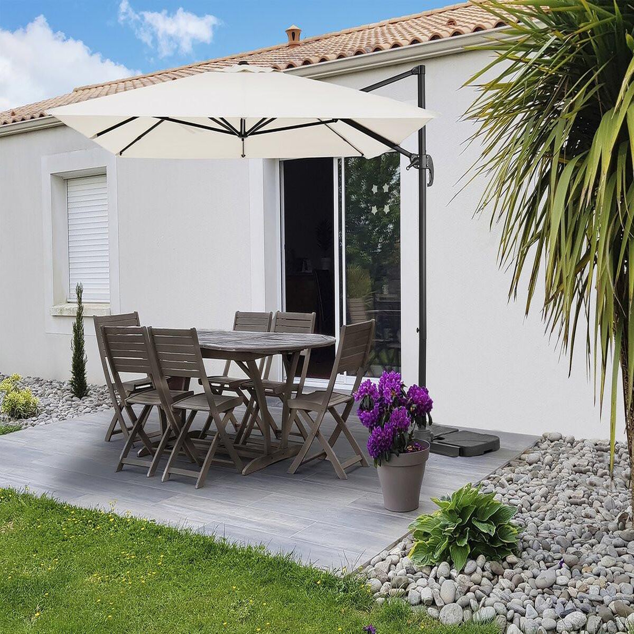 Voir la diapositive 2 : Habitat et Jardin Parasol jardin déporté en aluminium  sky 4  - 3 x 4 m - ecru