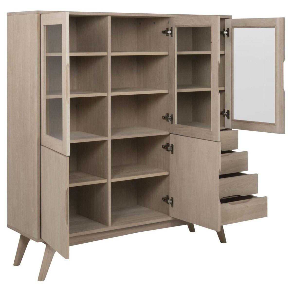 TOILINUX Vitrine en MDF avec 3 portes vitrées, 2 portes pleines et 4 tiroirs - Beige