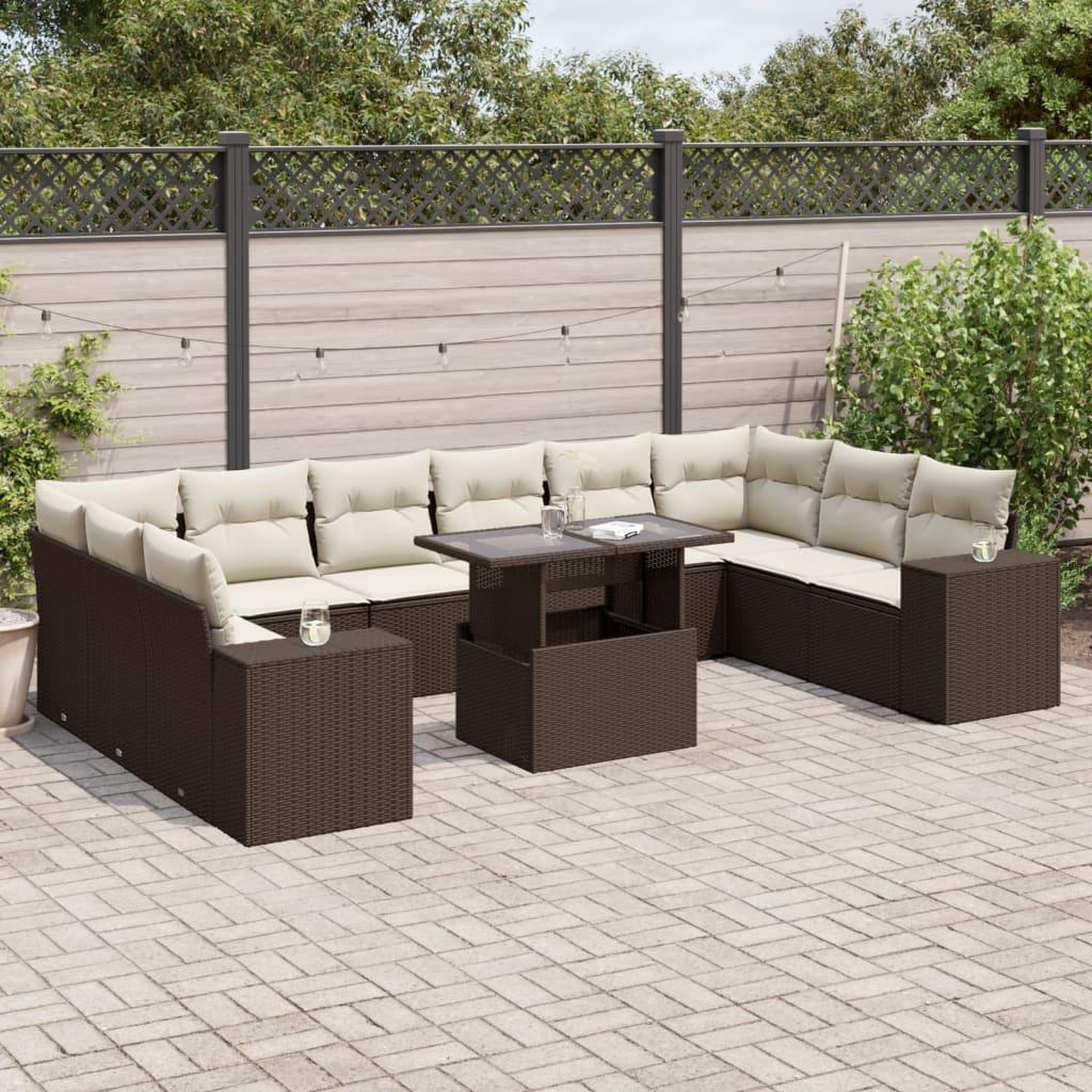 VIDAXL Salon de jardin et coussins 11 pcs marron resine tressee