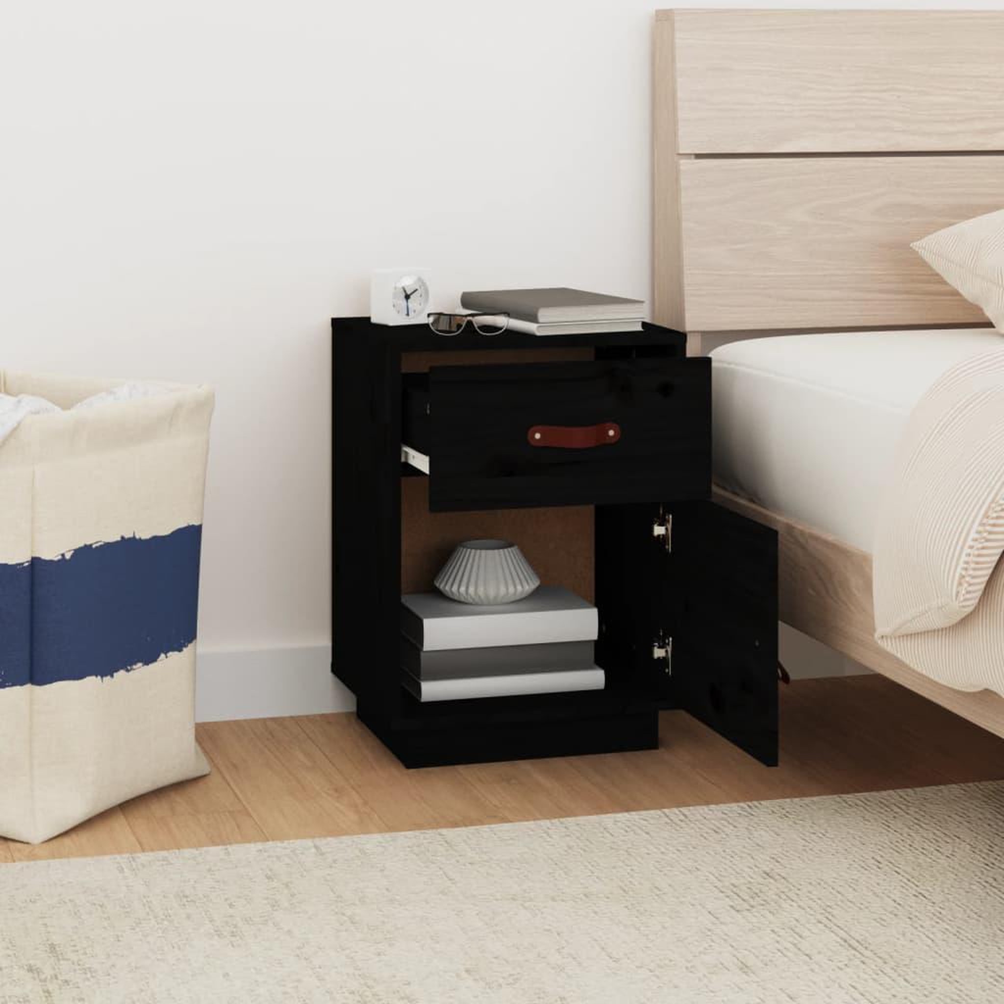 Voir la diapositive 3 : VIDAXL Tables de chevet 2 pcs Noir 40x34x55 cm Bois de pin massif