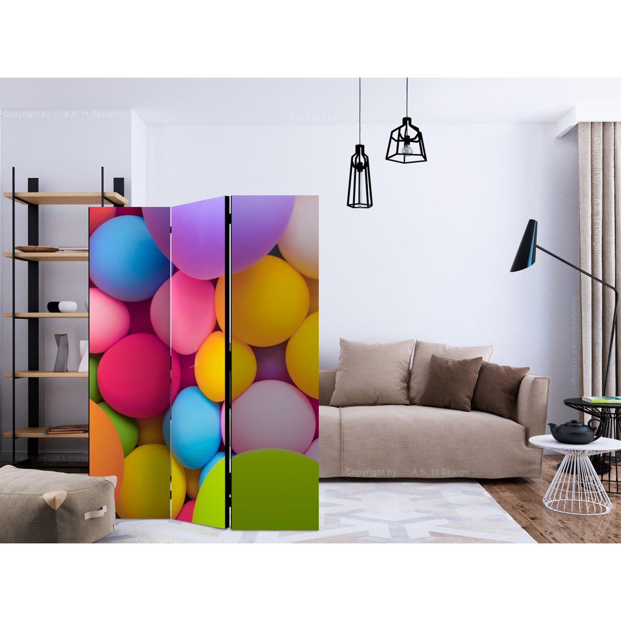 Voir la diapositive 2 : Paris Prix Paravent 3 volets  colourful balls  135x172cm