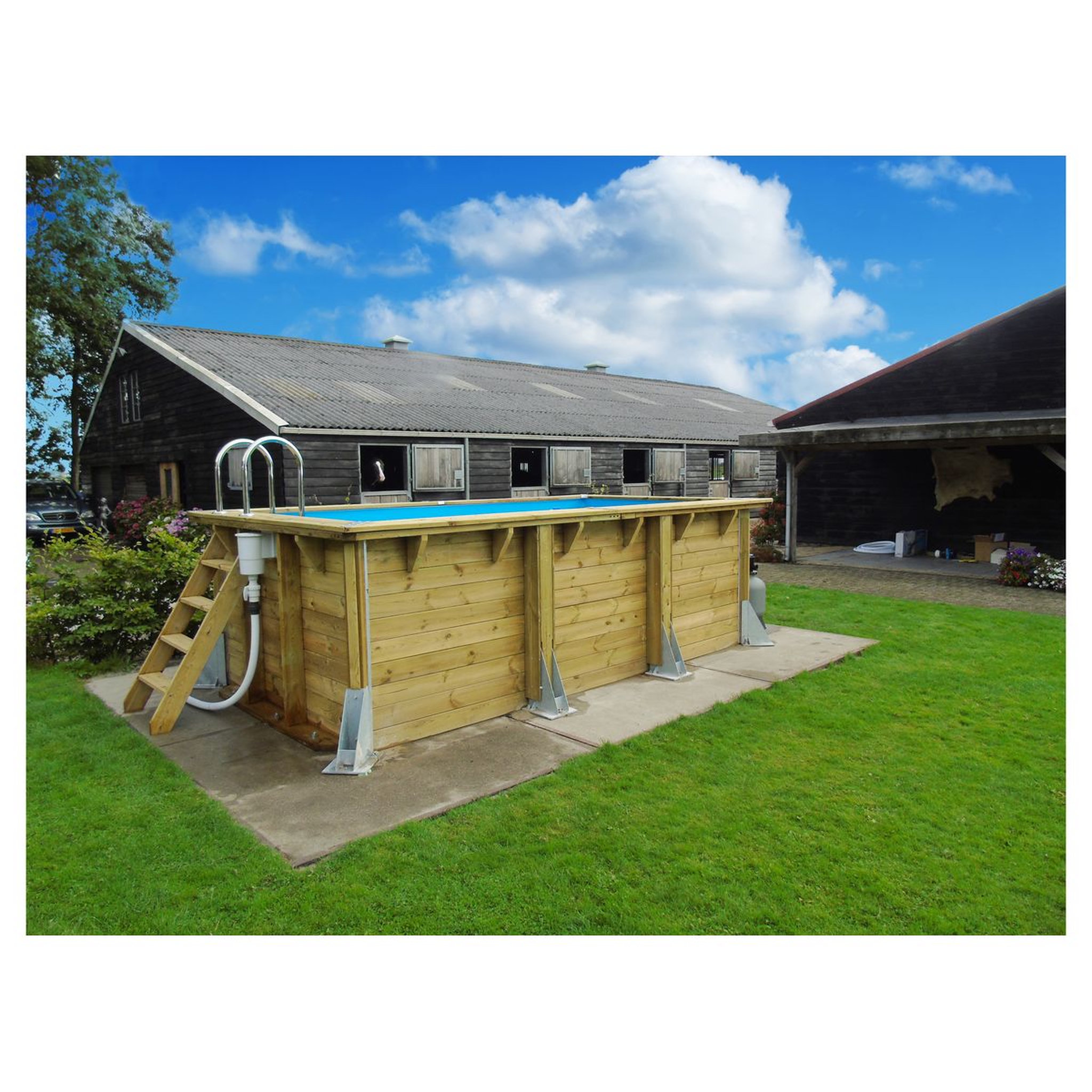 Voir la diapositive 2 : UBBINK Piscine enterrée bois rectangulaire - 250x450x140cm -  Liner Beige -URBAN POOL