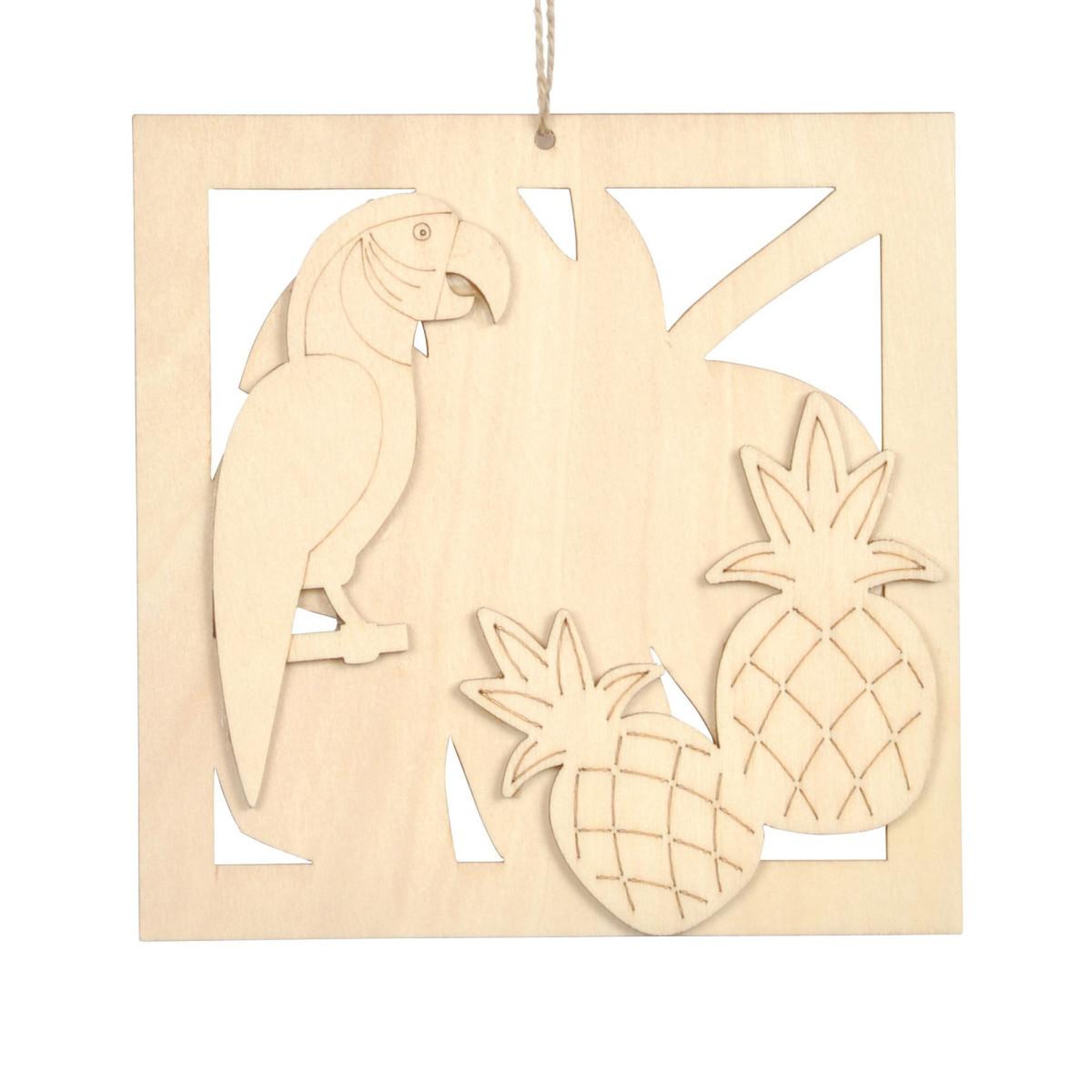 HOMEA Décoration en Bois  Ananas & Perroquet  15cm Naturel