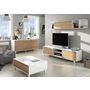 Voir la diapositive 4 : Table basse avec plateau central relevable ZAI, blanc brillant et chêne