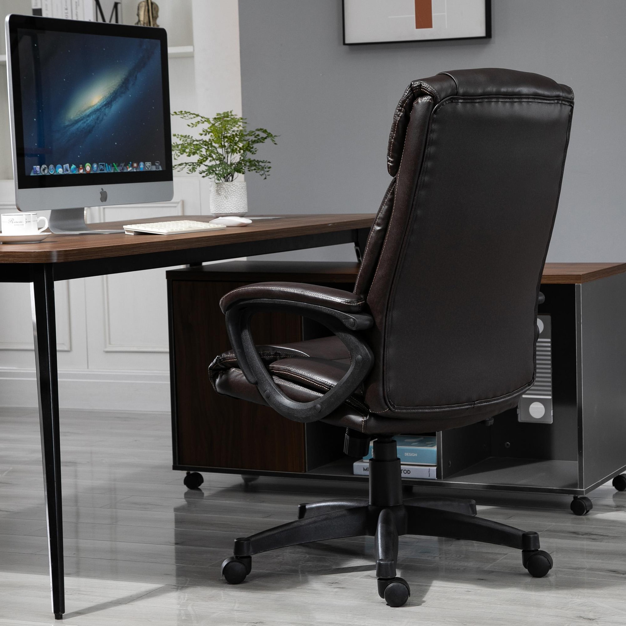 Voir la diapositive 5 : HOMCOM Fauteuil de bureau chaise de bureau ergonomique réglable roulettes pivotant 360° revêtement synthétique PU 64 x 73 x 106-115,5 cm chocolat