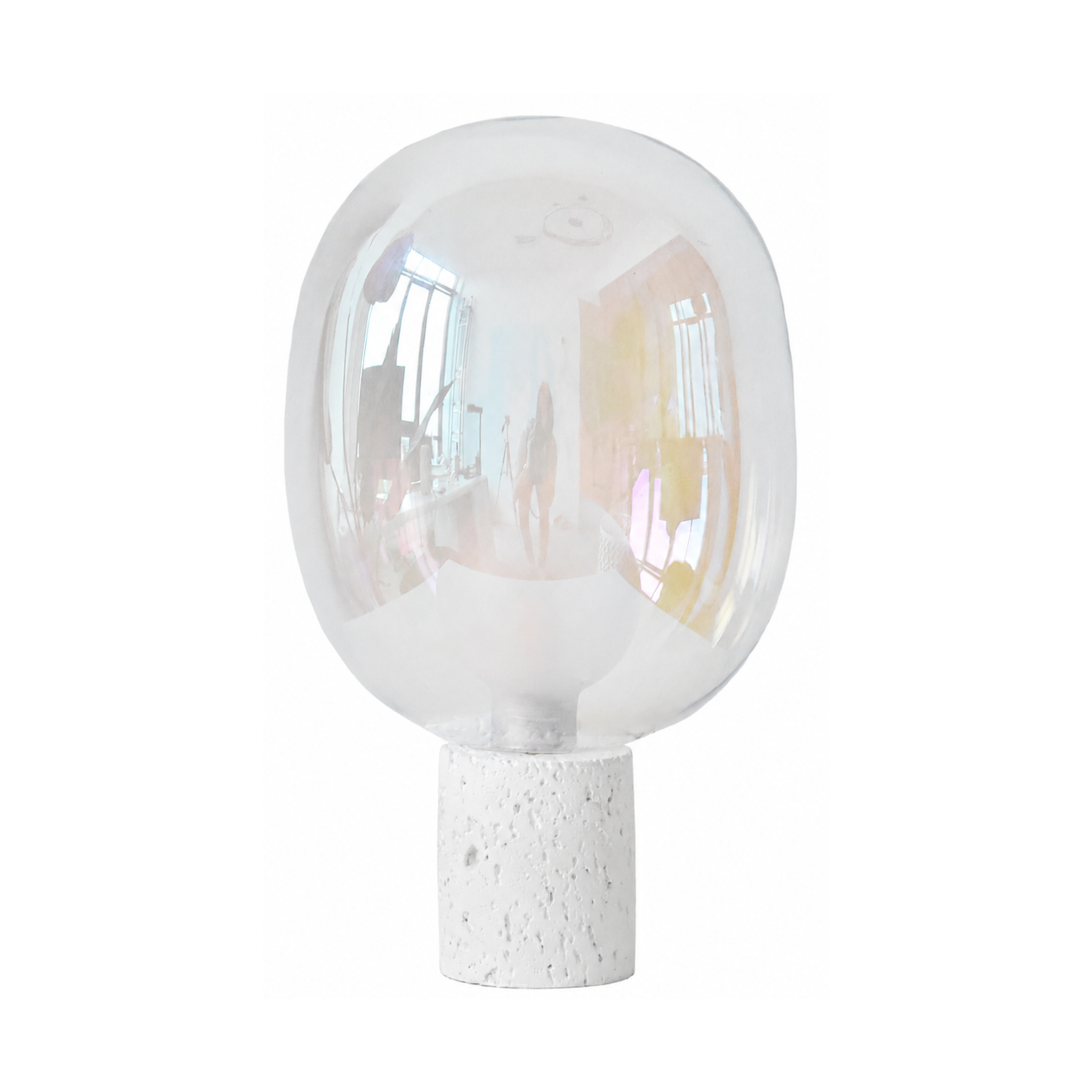 MAISON PAVANE Lampe à poser en verre irisé et béton blanc H43 cm-Bulle