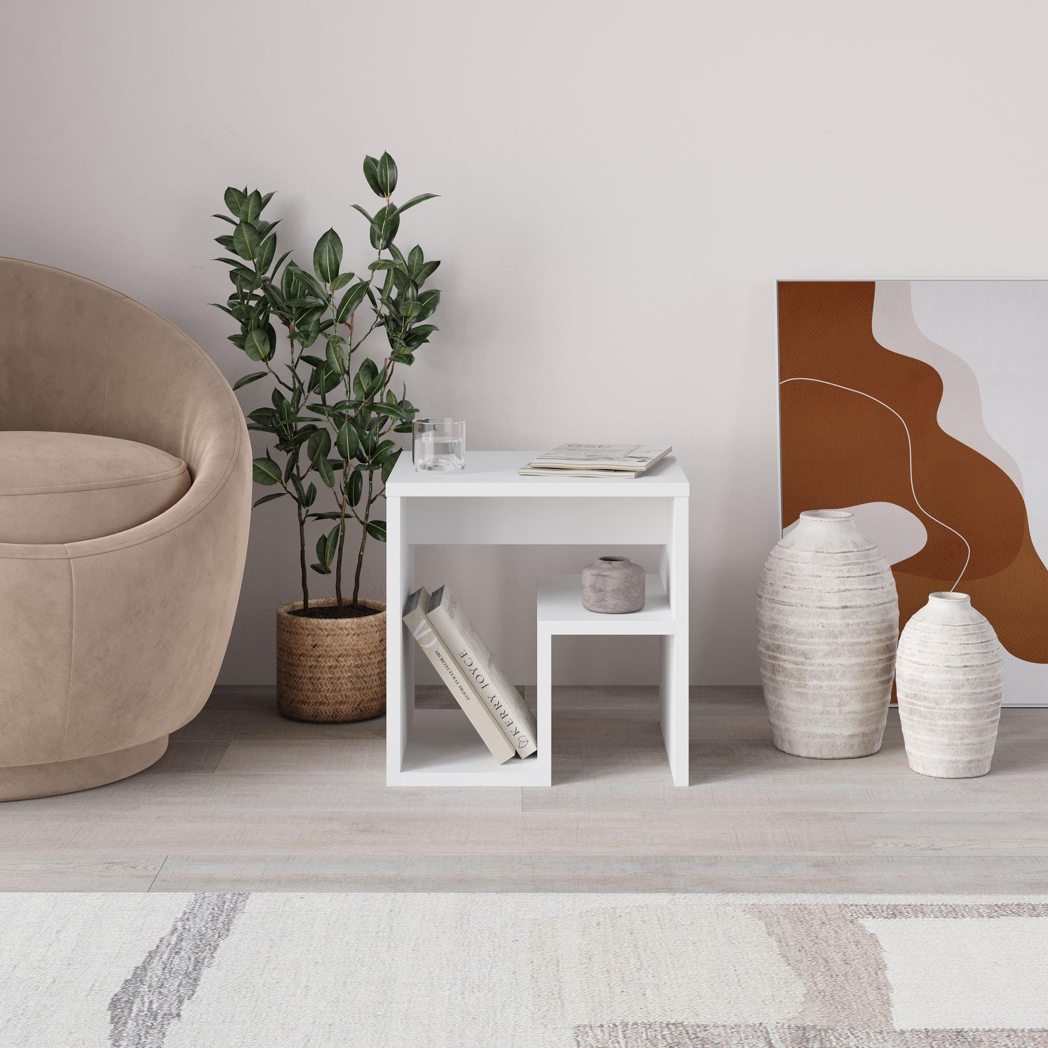 Voir la diapositive 3 : Habitat et Jardin Table d'appoint en bois  bon  40 x 35 x 40 cm - blanc