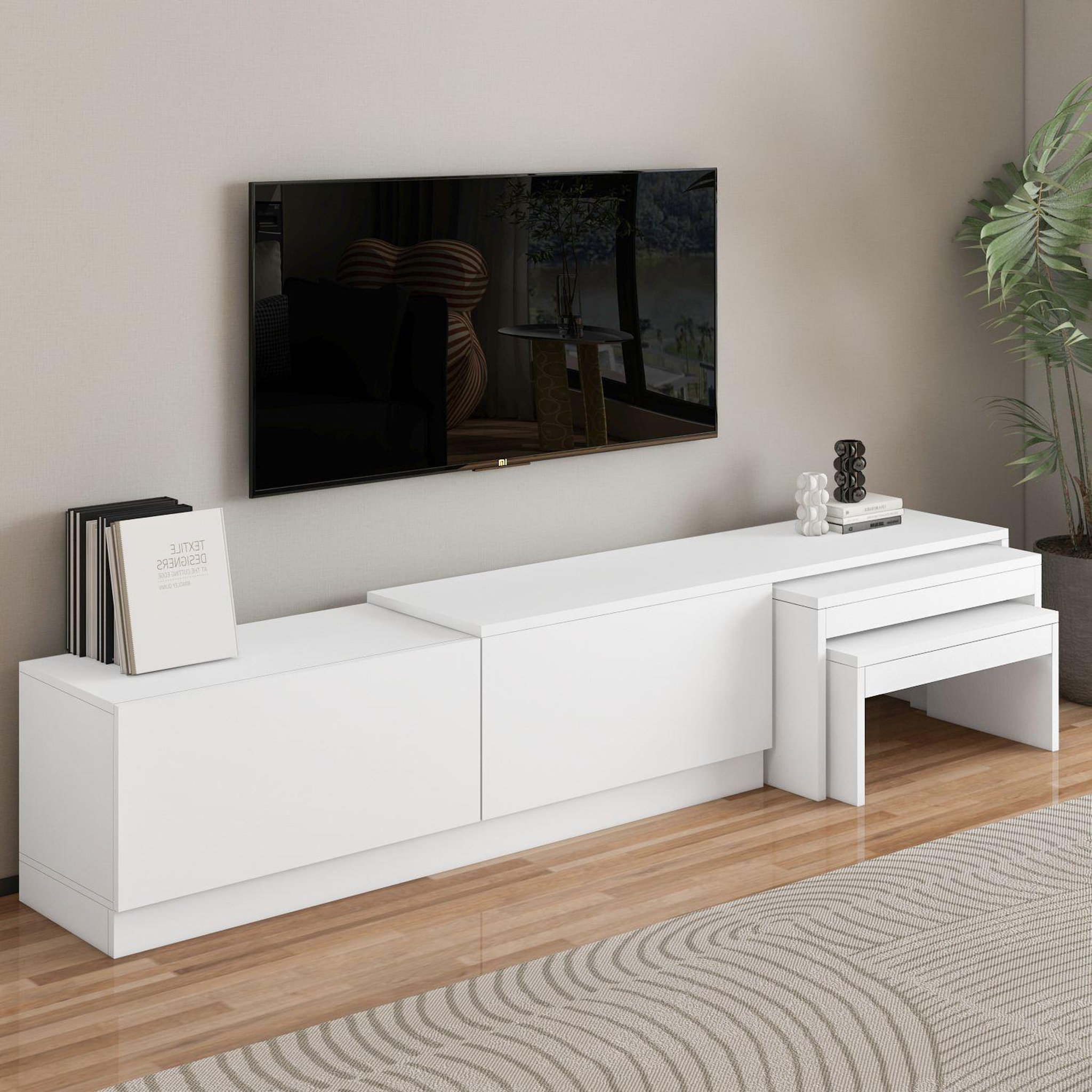 Voir la diapositive 3 : Habitat et Jardin Meuble tv en bois  nest  - 180 x 30 x 36 cm - blanc