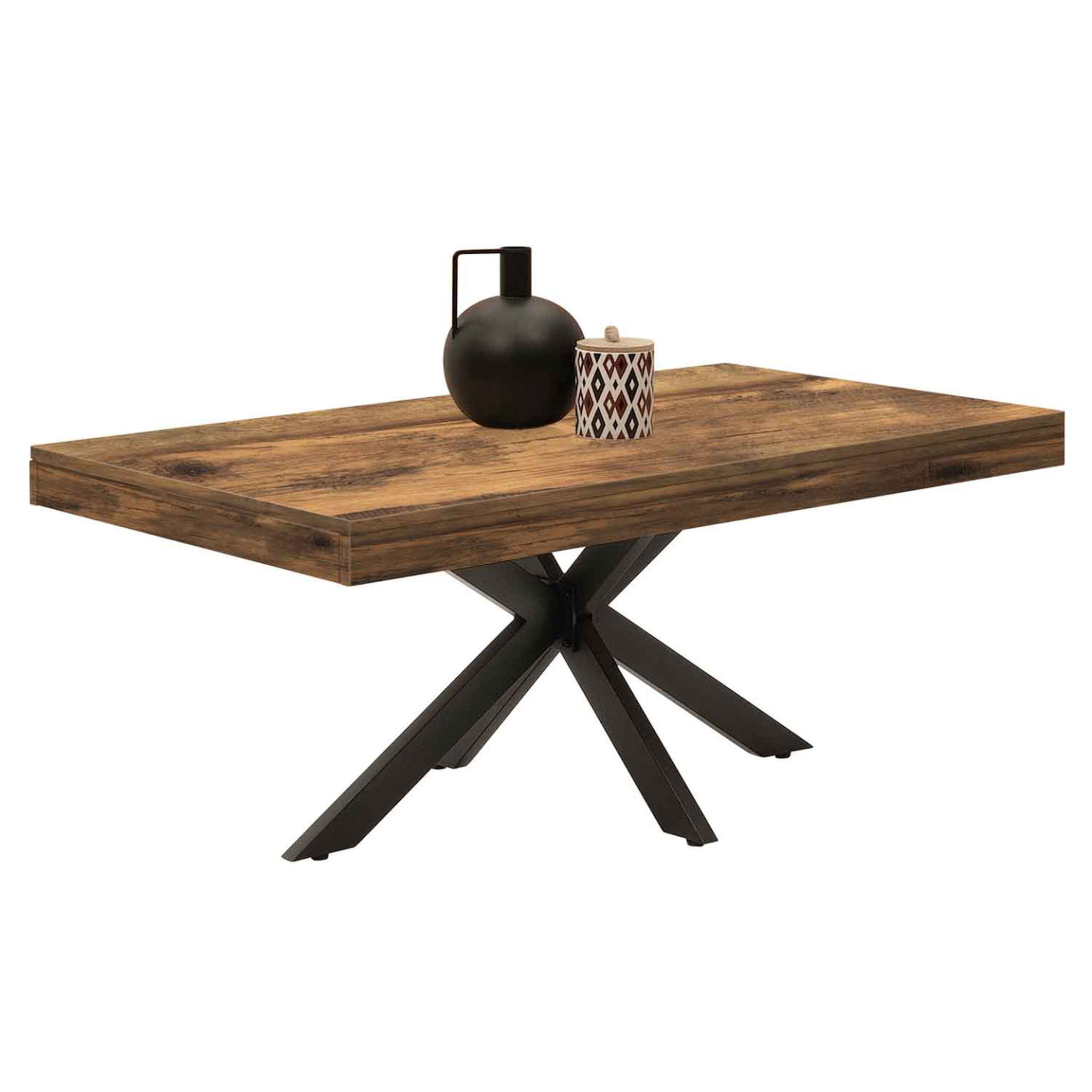 ID MARKET Table basse rectangulaire alix 110 cm pied araignée bois foncé effet vieilli et noir