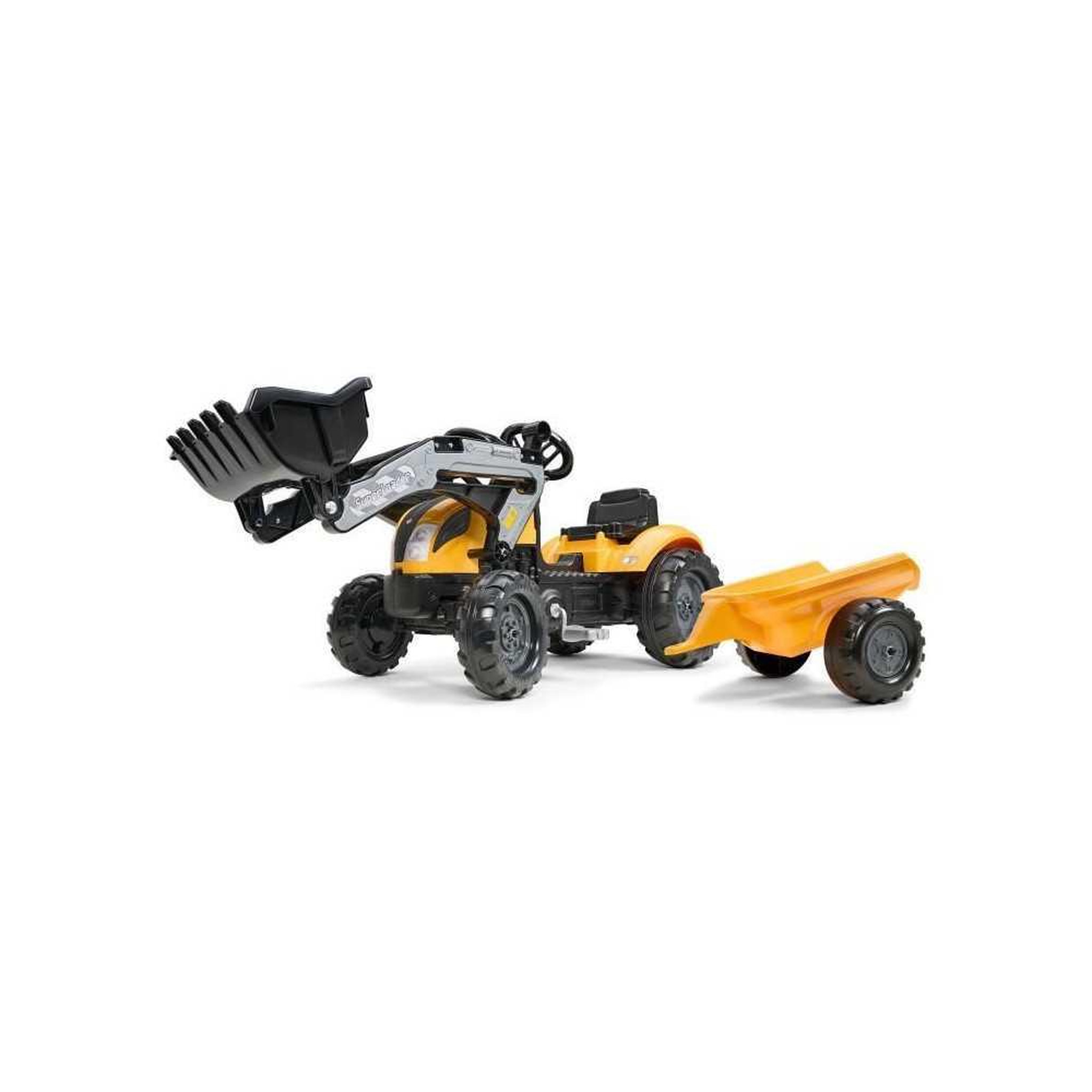 FALK Tractopelle a pédales Mighty Builder - FALK - Avec remorque - Jaune - 100% Fabriqué en France - 50% de plastique recyclé - De