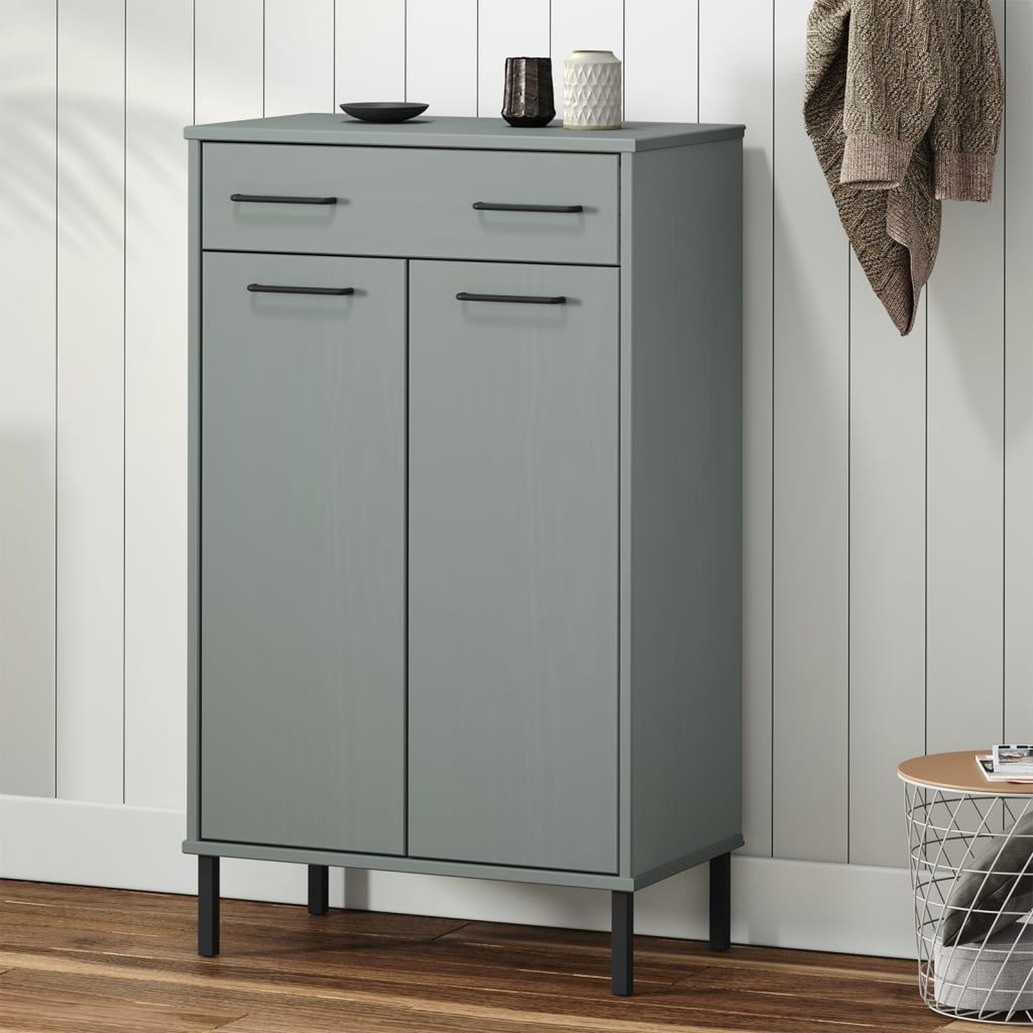 Voir la diapositive 1 : VIDAXL Etagere a chaussures et pieds en metal Gris Bois de pin OSLO