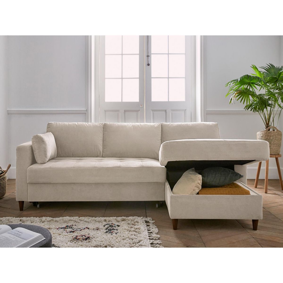 LISA DESIGN Anna - canapé d'angle droit - 4 places - convertible avec coffre - en velours