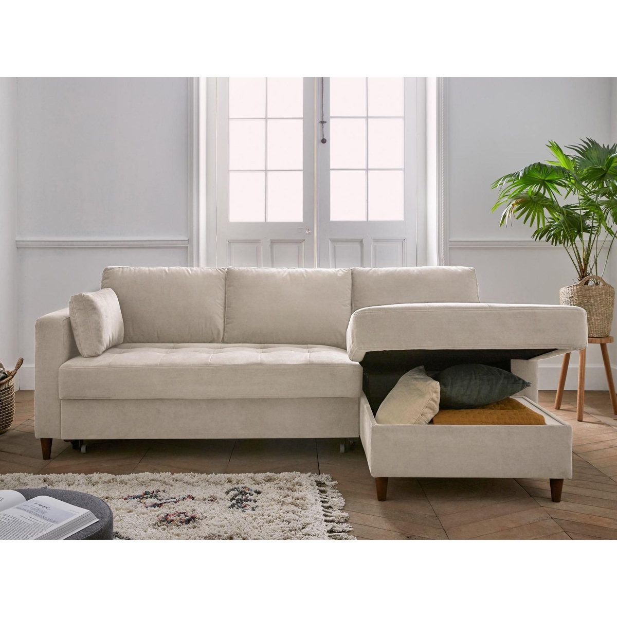 LISA DESIGN Anna - canapé d'angle droit - 4 places - convertible avec coffre - en velours