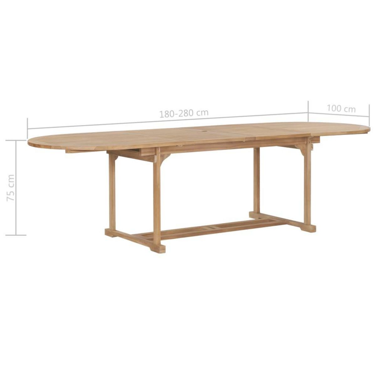 VIDAXL Table extensible de jardin 180-280x100x75 cm Teck solide Ovale