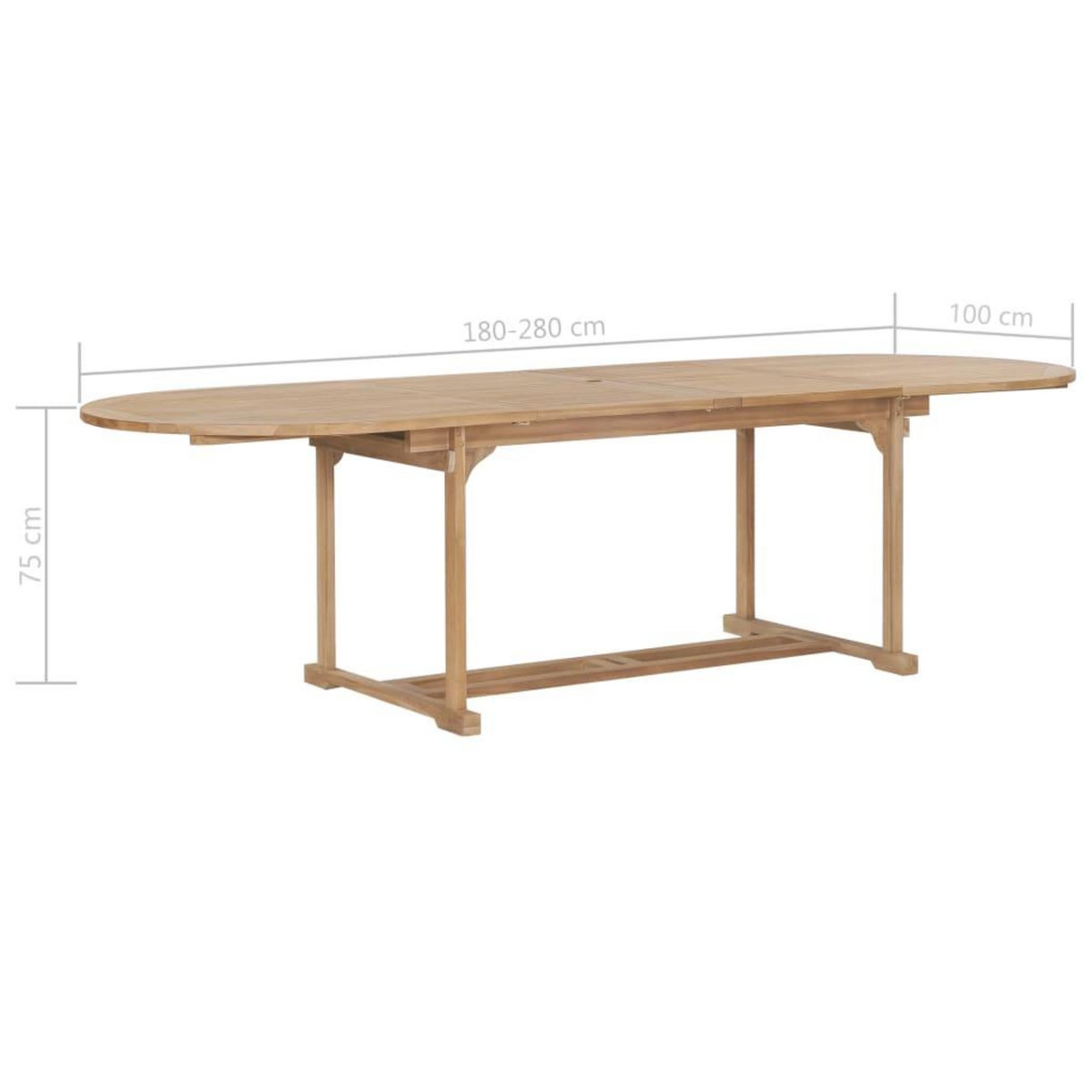 VIDAXL Table extensible de jardin 180-280x100x75 cm Teck solide Ovale